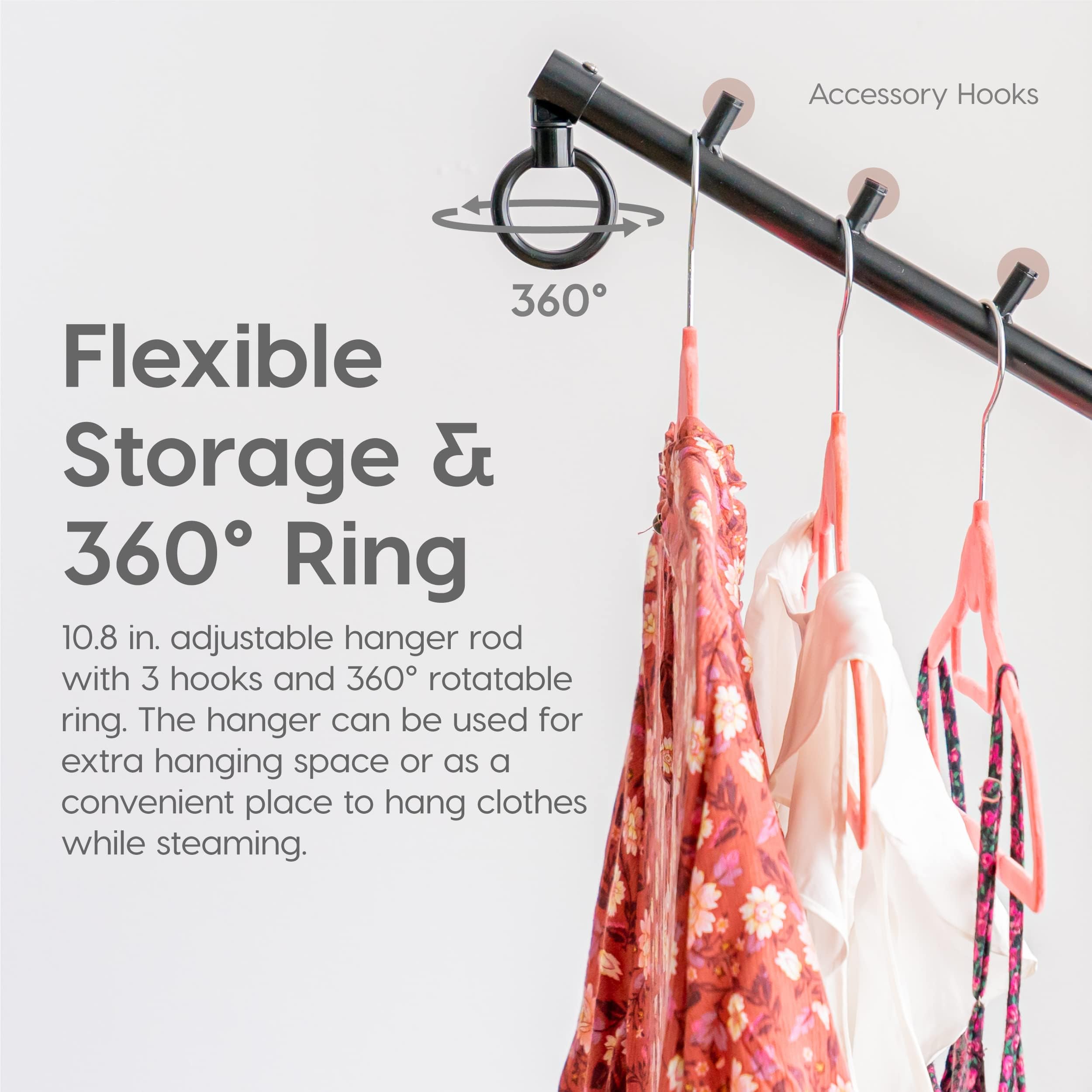 Iris Usa Clothes Rack With 1 Metal Shelf With Extra Adjustable Hanger Rod And Rotatable Ring, Easy To Assemble, Freestanding Met