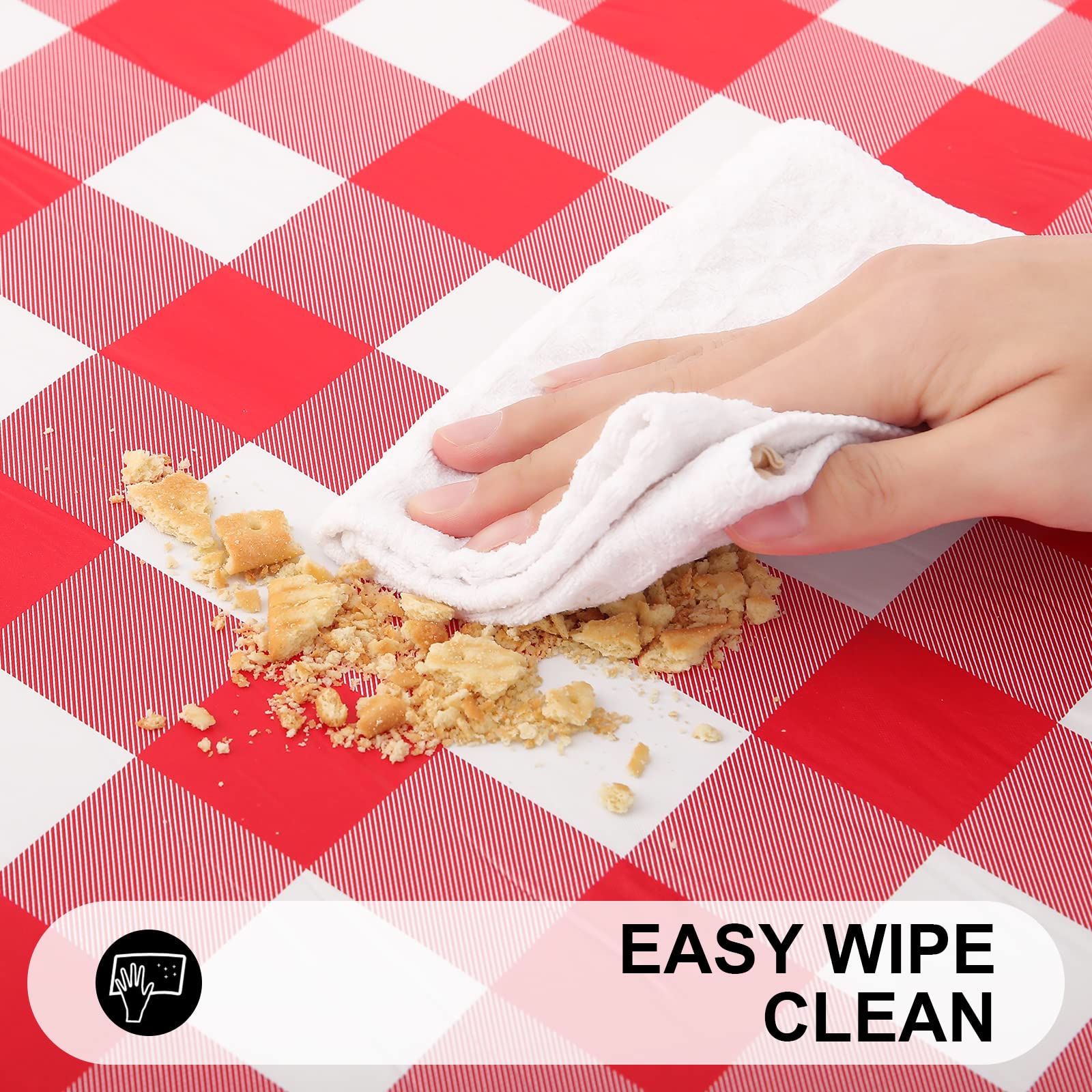 Smiry Rectangle Picnic Table Cloth, Elastic Waterproof Fitted Vinyl Tablecloth For 4 Ft Tables, Flannel Backed Buffalo Plaid Tab