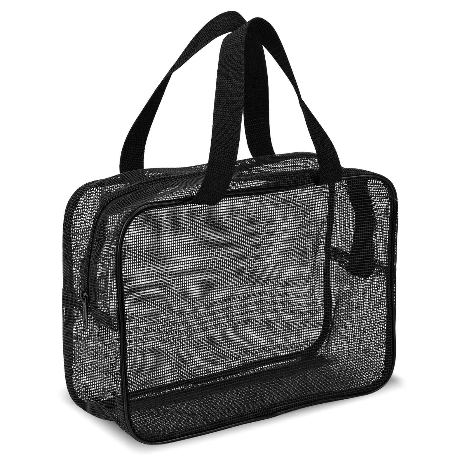 Mozeat Lens Portable Mesh Shower Caddy Bag - Black Dorm Toiletry Organizer Tote Quick-Dry Gym Shower Bag for Travel Camping Coll