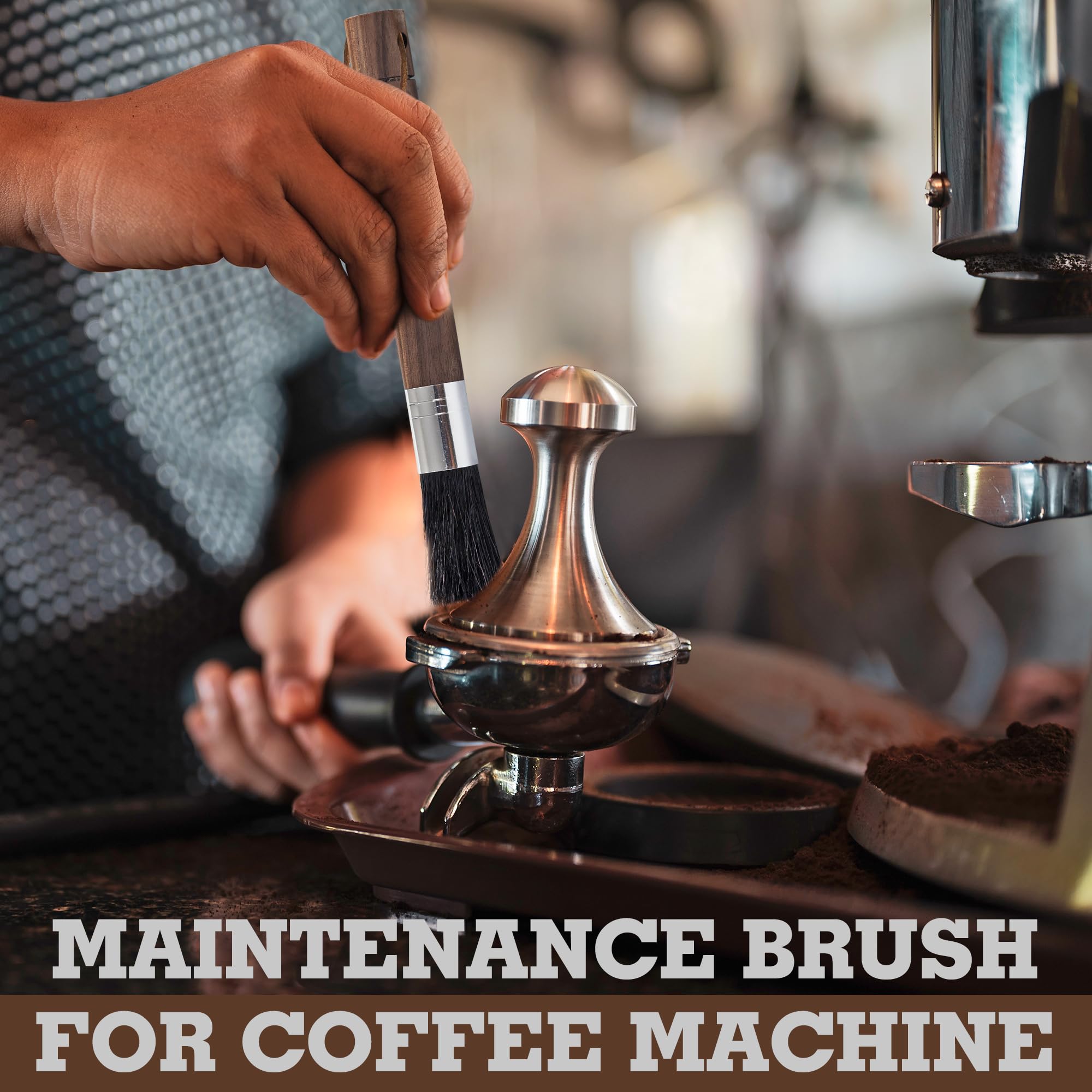 Takavu Coffee Cleaning Brush Black Boar Bristle, Grinder Espresso Machine Cleaner Tool, Brista Dusting Accessories Used On Group