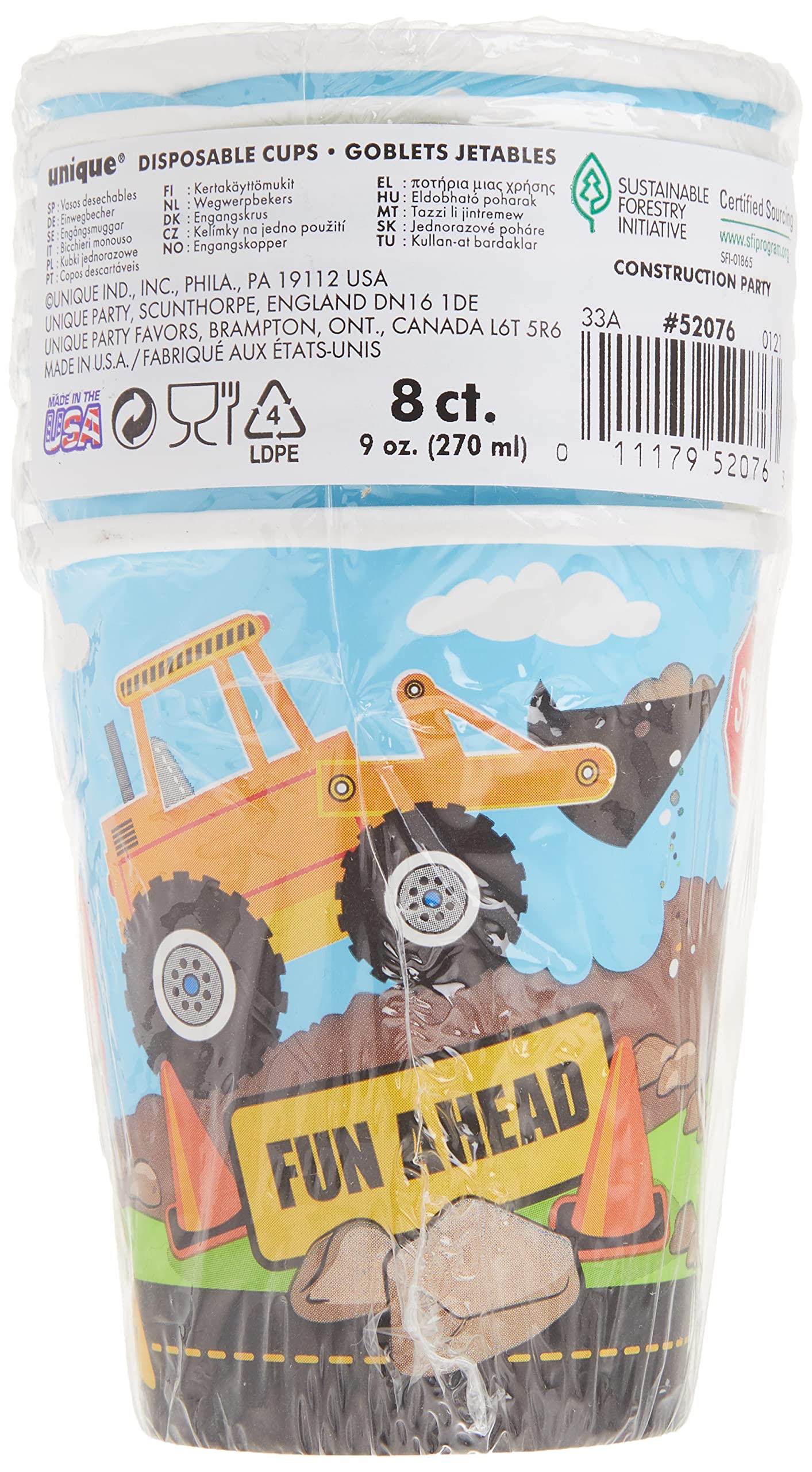 Multicolored Construction Party Paper Cups, 9 Oz. (8-Pack) - Perfect For Kids' Birthdays & Building-Themed Bash
