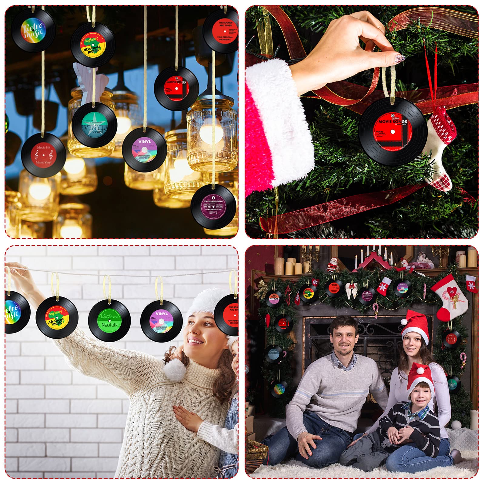 Hotop 48 Pcs Christmas Record Ornament 1950's Rock and Roll Music Party Sock Hop Decorations Vinyl Paper Retro Record Wall Sign