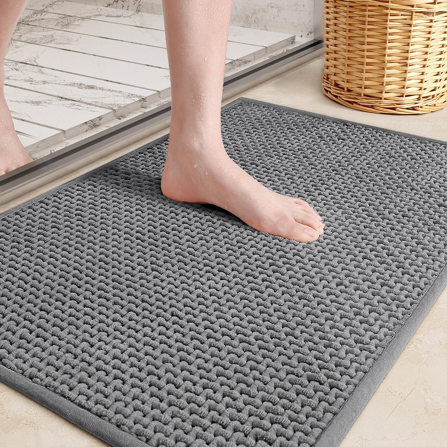 Color&Geometry Large Bathroom Rugs Upgraded Denser Chenille Pile, 24''X36'' Non Slip Absorbent Grey Bath Mats For Bathroom Thin