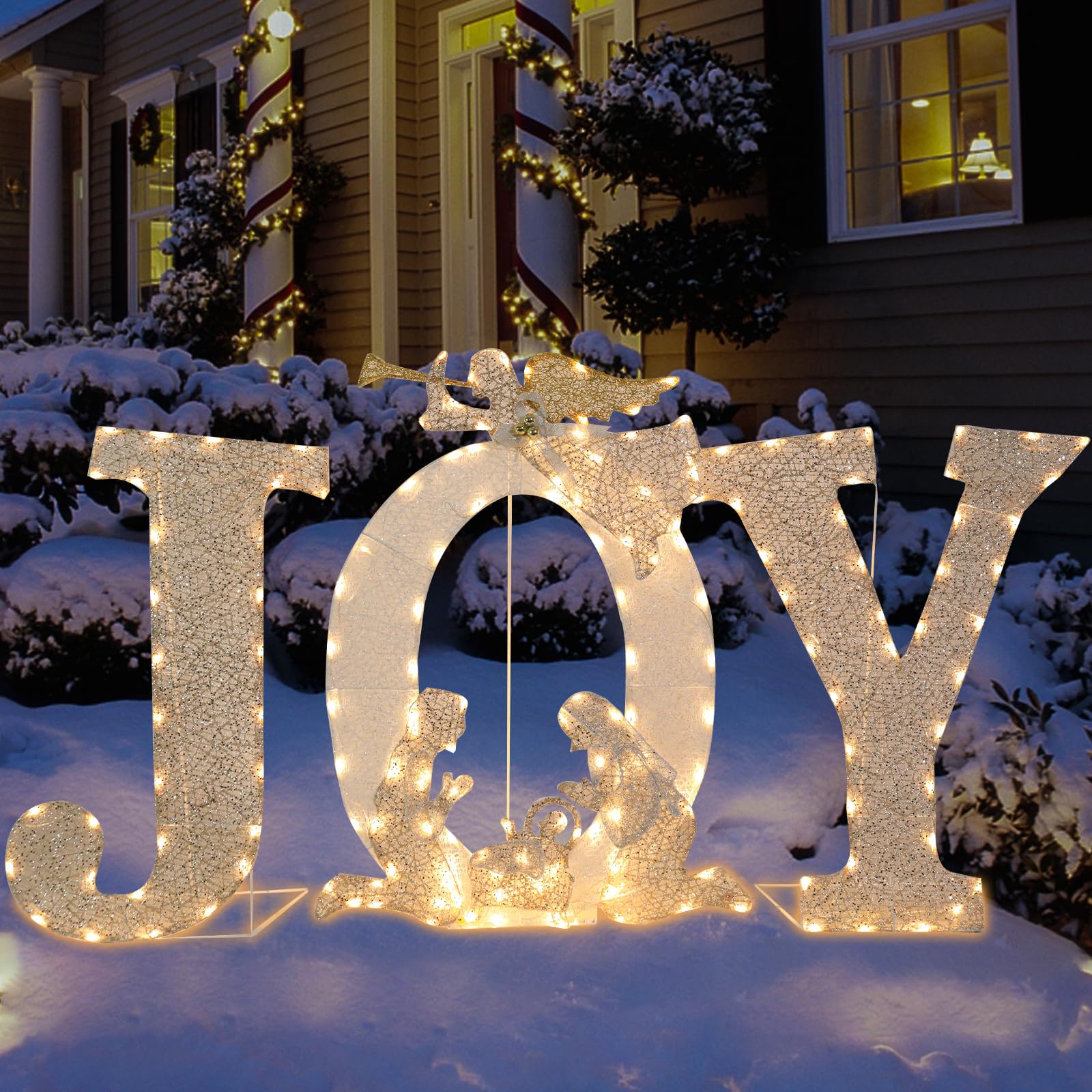 Outdoor Christmas Joy Decoration Christmas Lighted Joy with Nativity Scene Decoration for Xmas Home Pathway Lawn Party Display