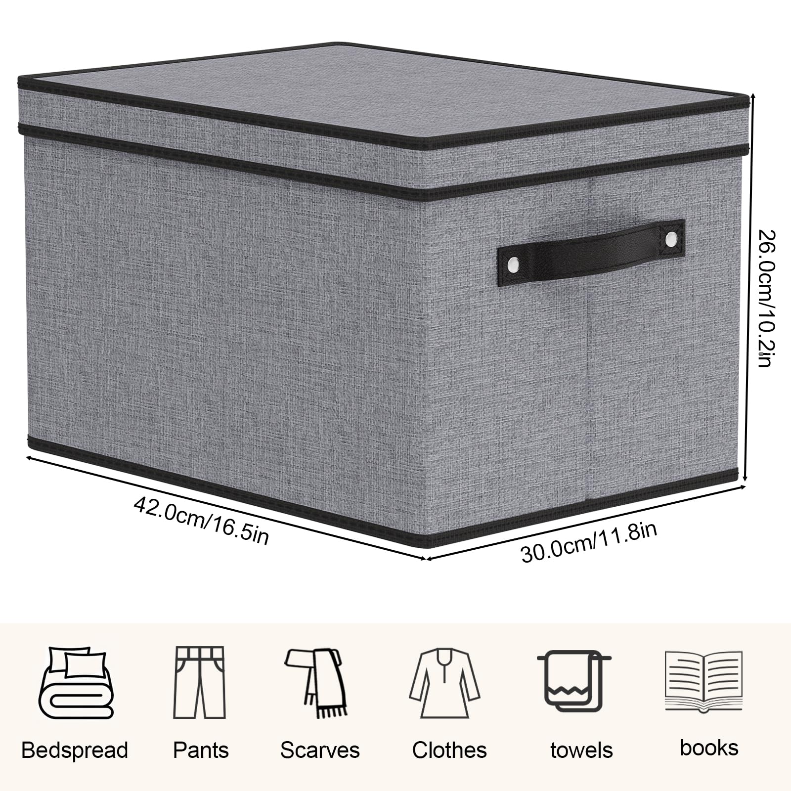 YheenLf Fabric Storage boxes  16.5 * 11.8 * 10.2inch Storage Baskets for Shelves with Lids  Fabric Storage Bins with Handles  Decorative Linen Closet Organizers Boxes  Large  Gray  5-Pack