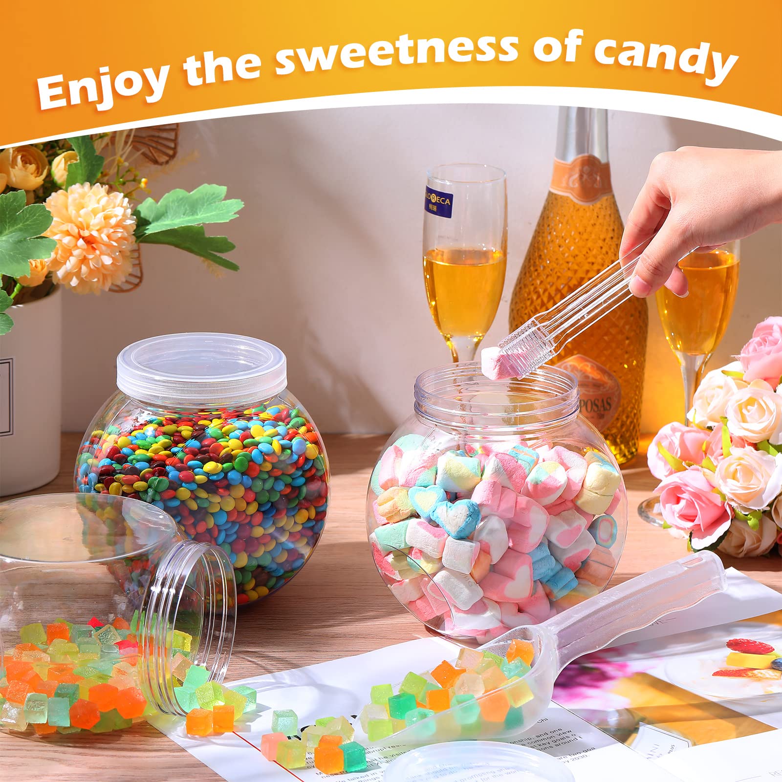 Sunnyray 6 Sets 51 Oz Plastic Candy Jars For Candy Buffet Candy Bar Containers For Party With Candy Scoops And Plastic Tongs Cle