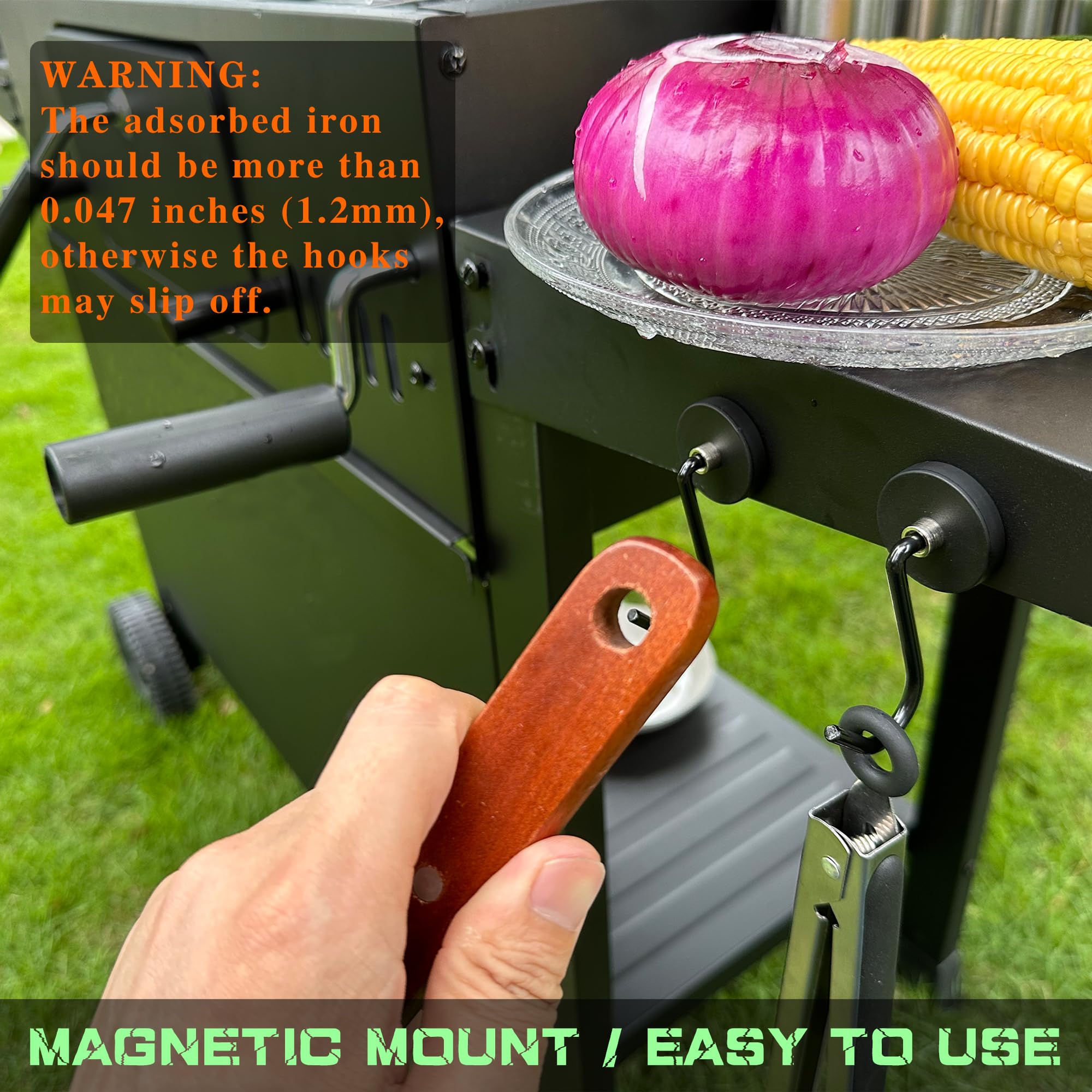 Unusfire 3 Pack Smoker Grill Magnetic Hook,Non-Slip Magnetic Mount Barbecue Hooks For Hanging,Universal Magnetic Hooks For Grill