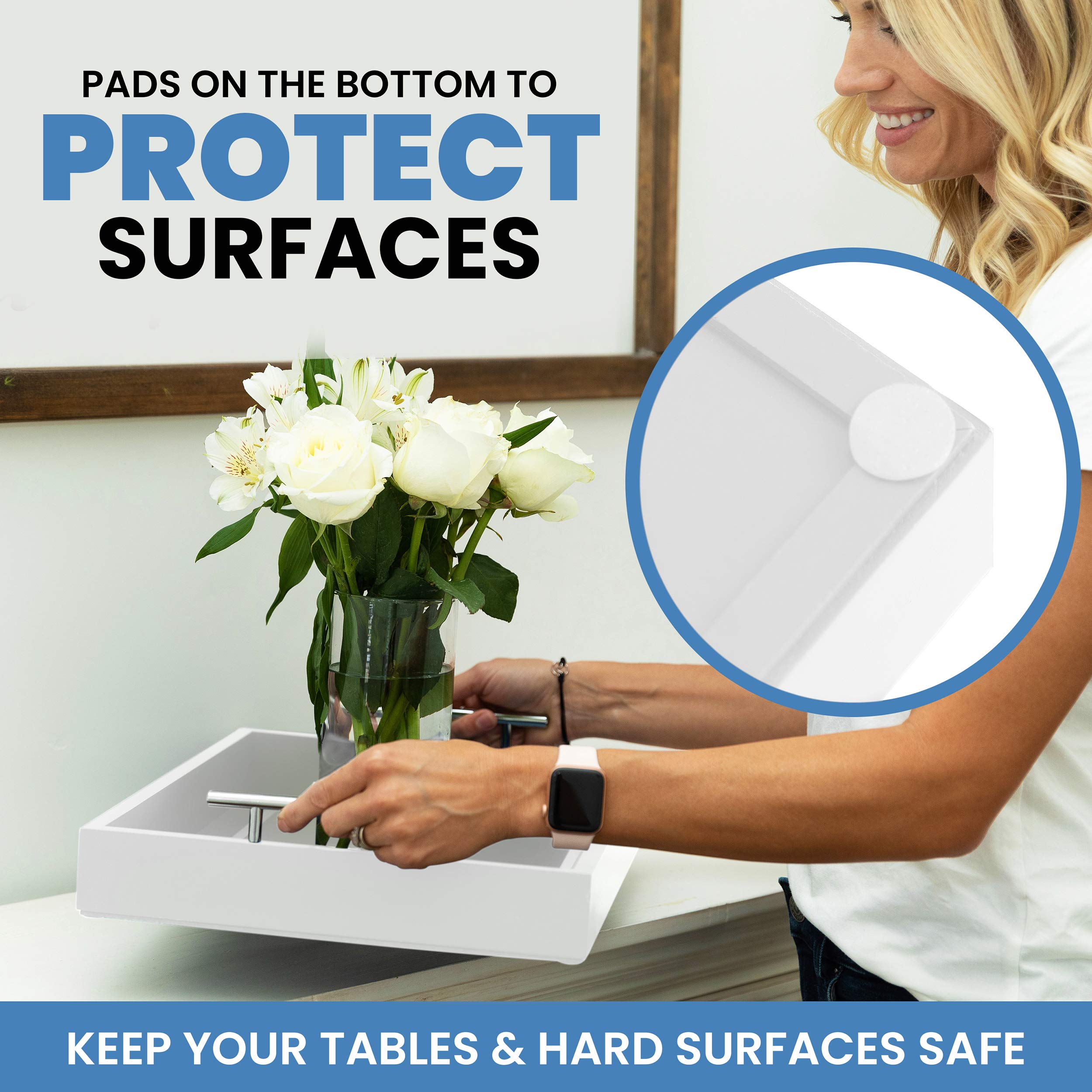 Deluxe Tray For Coffee Table - Beautiful White Tray Decor, White Coffee Table Tray Decor, White Serving Tray With Silver Metal H