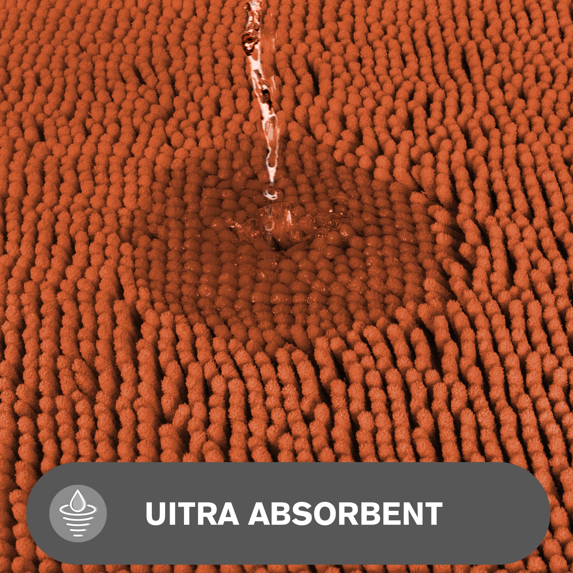 Pureswan Burnt Orange Bathroom Rugs - Absorbent And Washable Bath Mat, Non-Slip, Thick Soft Chenille Bath Rugs For Bathroom Floo