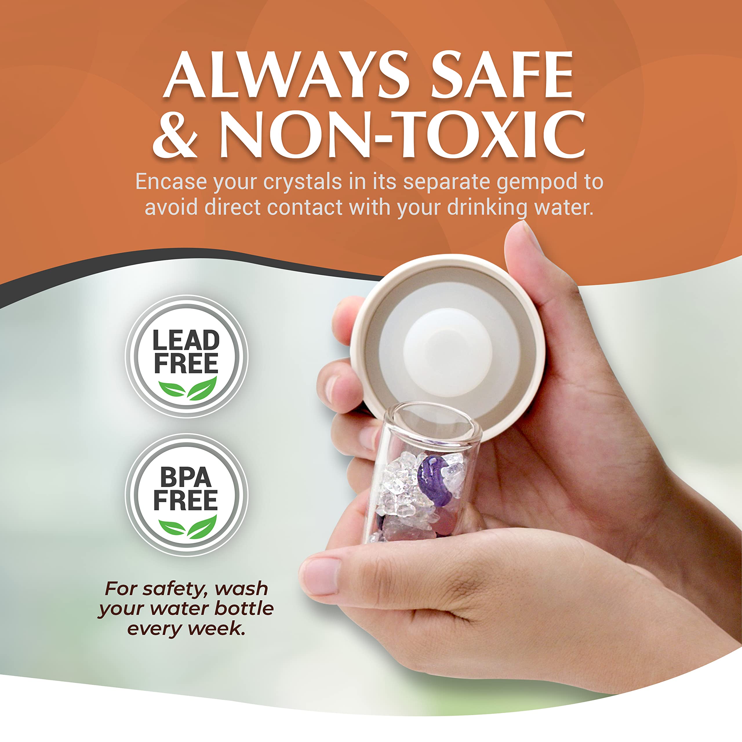 Almeara Crystal Water Bottle | Amethyst, Rose Quartz & Clear Quartz Crystals | Authentic Gemstones - Loose Leaf Tea Infuser - Ge