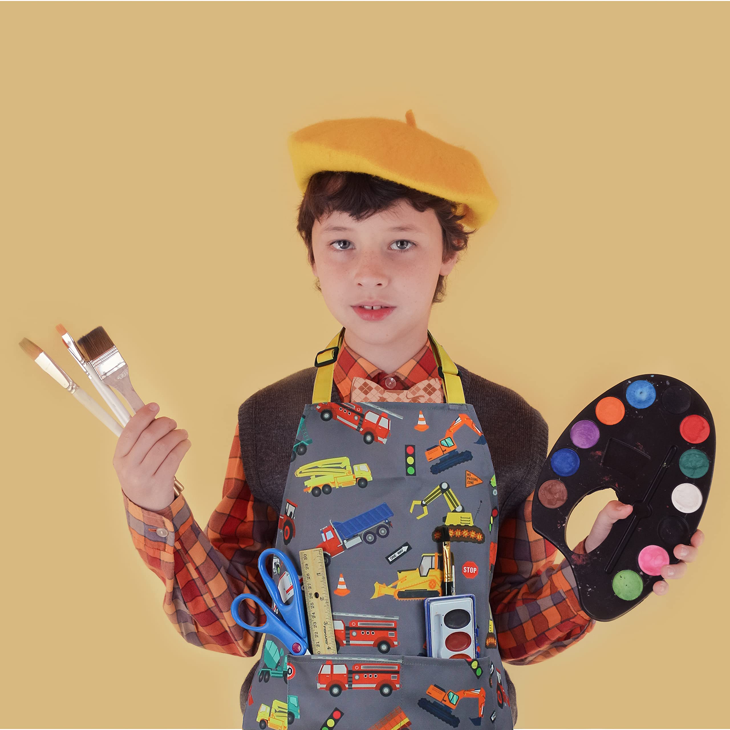 Dashn Products Kids Apron - Truck - Dual Pockets - Chef Kitchen Cooking Garden Artist Painting Cleaning Baking Pottery Gift Boys