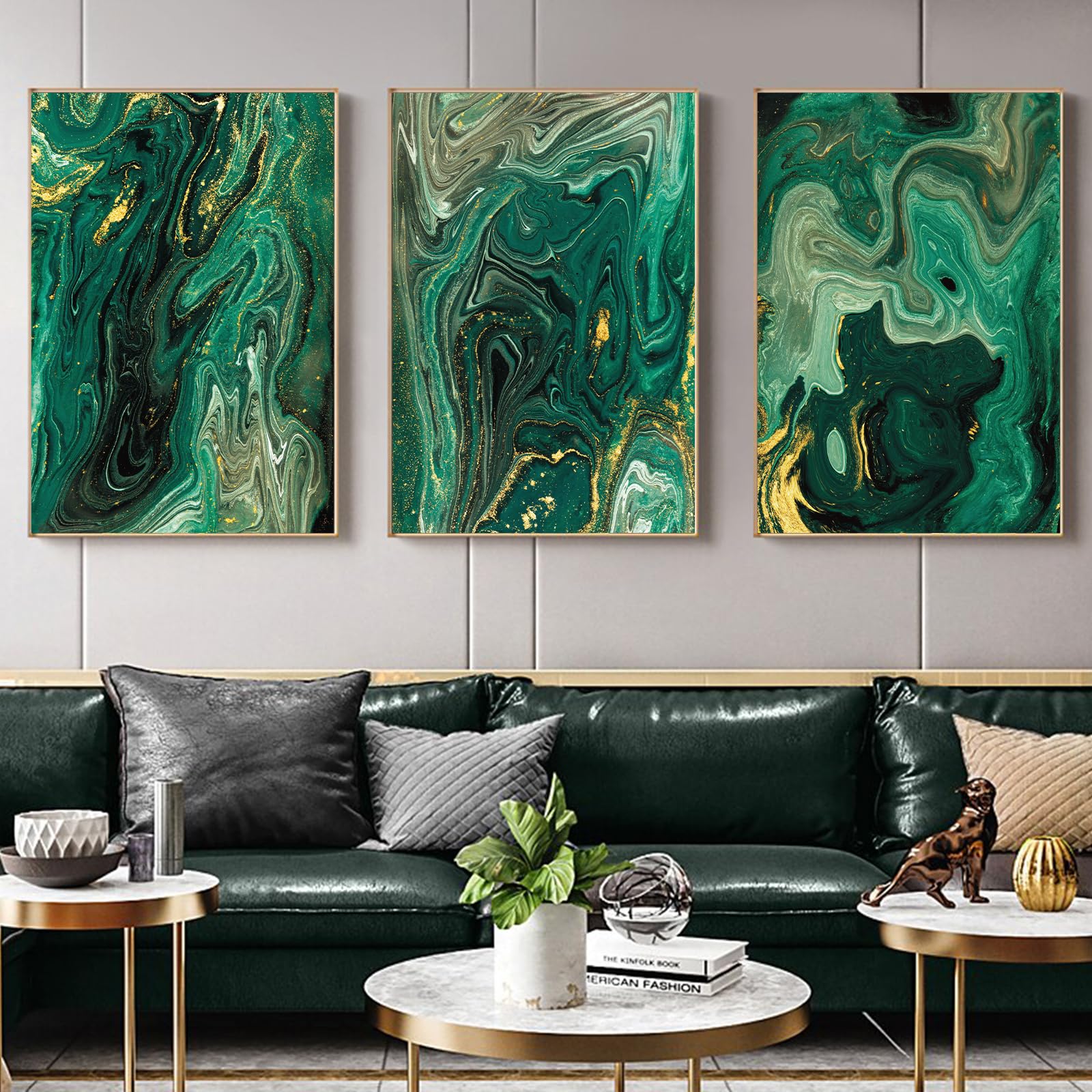 Backymrjcart Modern Abstract Wall Art, Green Marble Poster Canvas, Unframed Wall Art For Living Room Decor