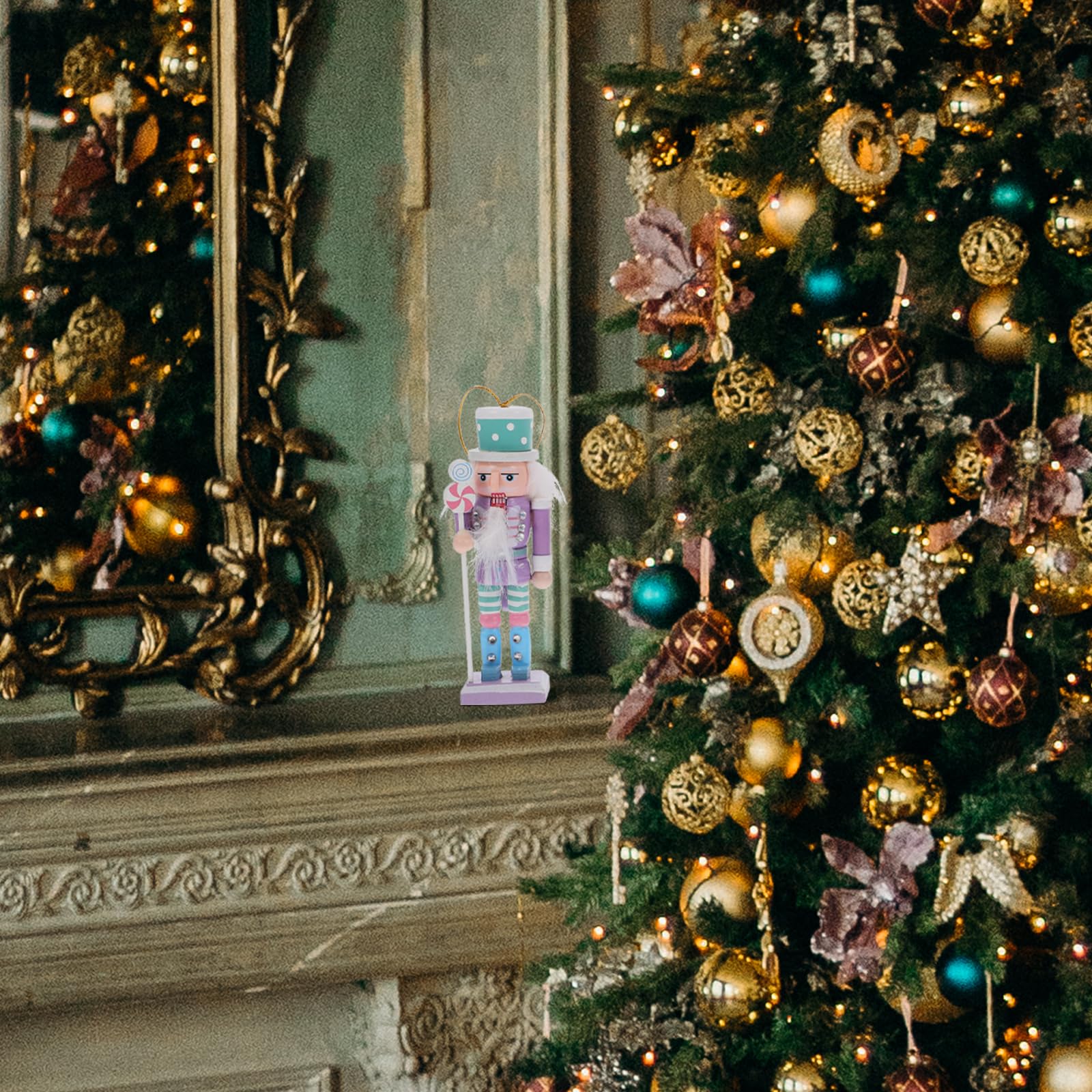 Garneck 4Pcs Christmas Nutcracker Ornaments 4.72inch Wooden Candy Nutcracker Soldier Figures Festive Hanging Xmas Tree Decoratio