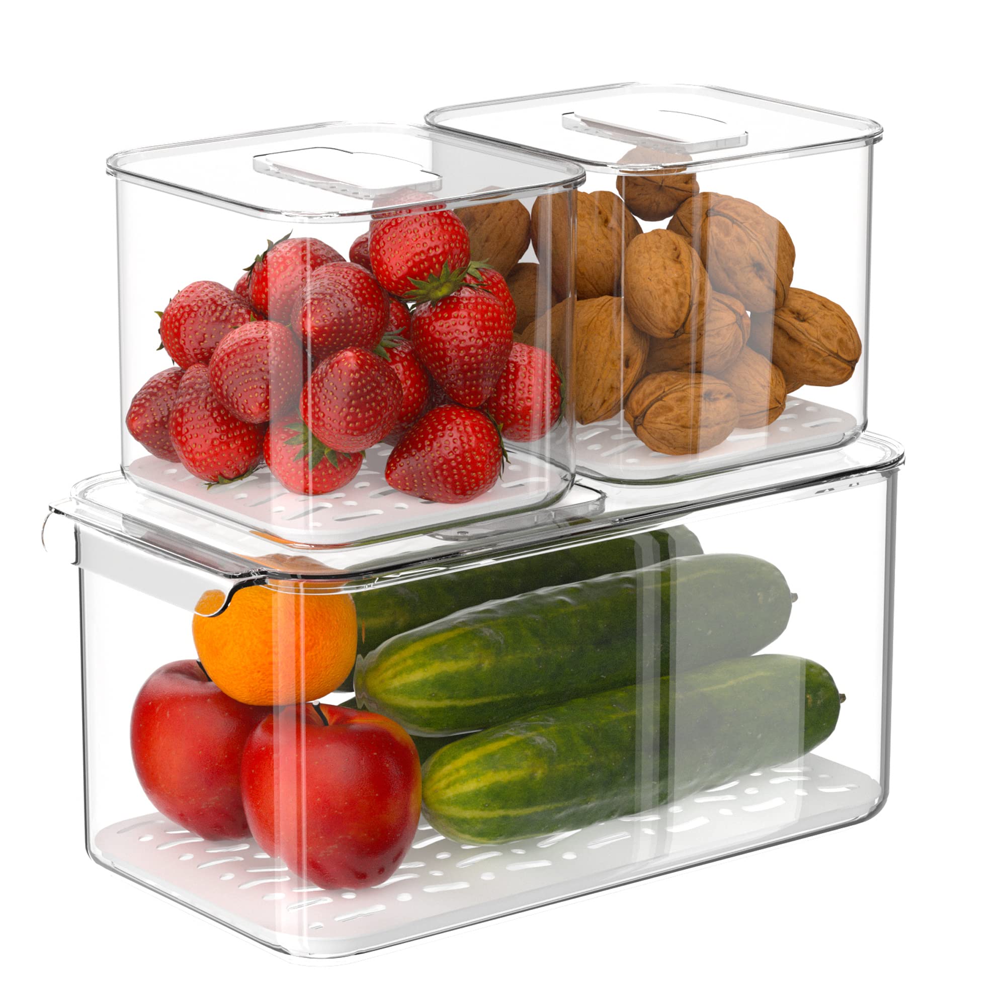 iPEGTOP Fridge Produce Saver Food Storage Bin Containers, Stackable Refrigerator Freezer Organizer Fresh Keeper Container with V