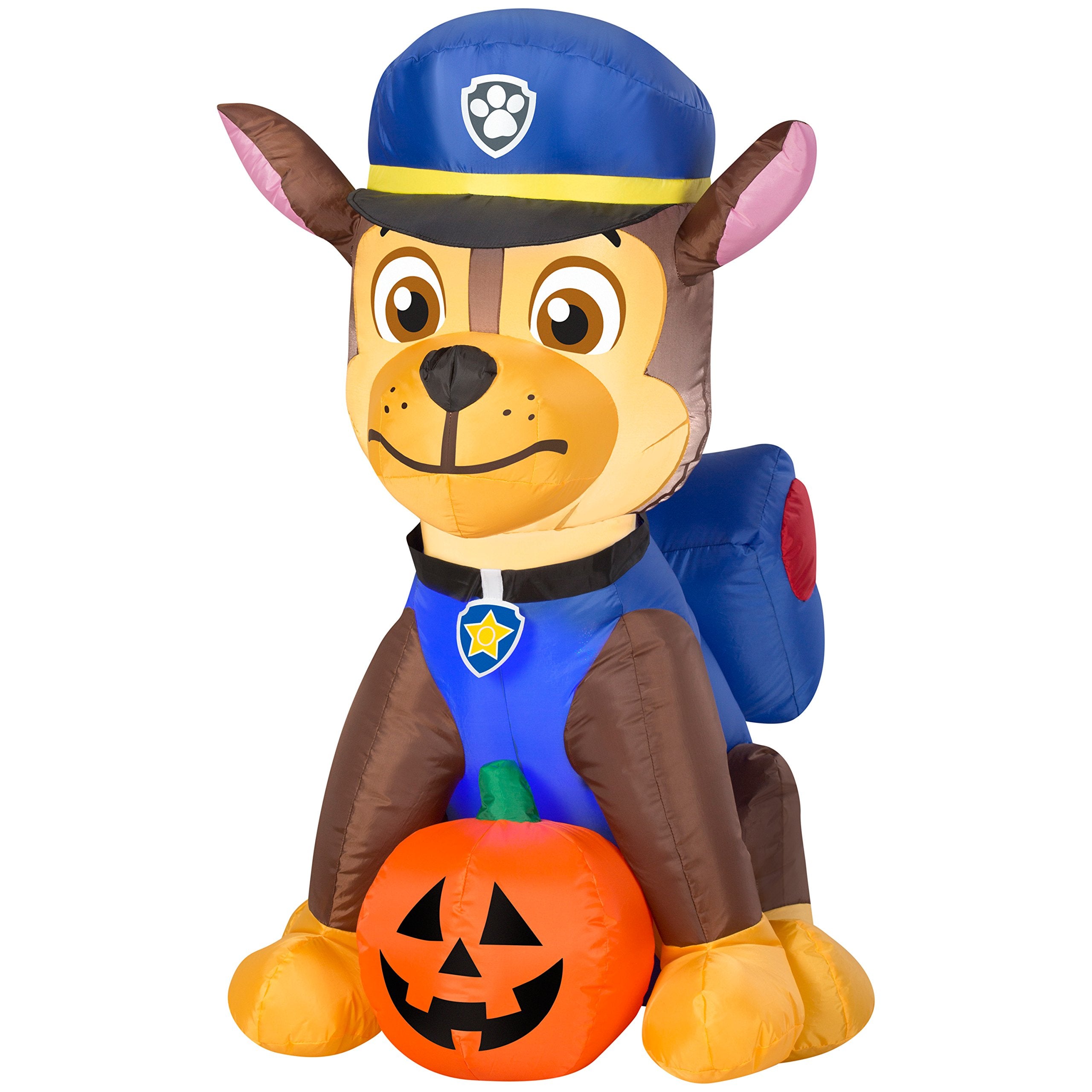 Gemmy Airblown Inflatable Chase from Nick Jr Paw Patrol Sitting with a Pumpkin - Holiday Decoration, 3-Foot Tall x 2.5-Foot Wide