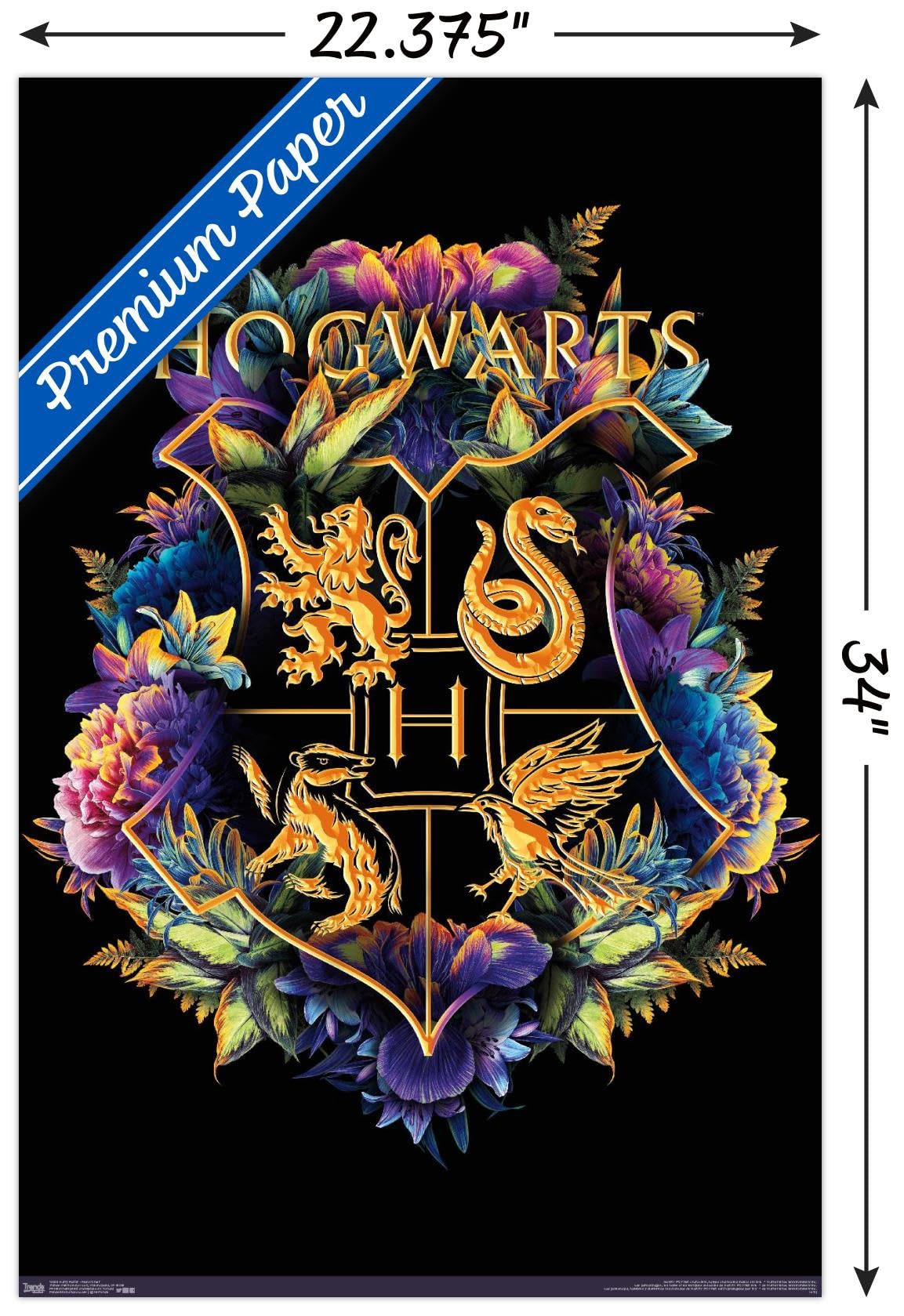 Trends International The Wizarding World: Harry Potter - Floral House Crests Wall Poster, 22.375'' X 34'', Premium Unframed Vers