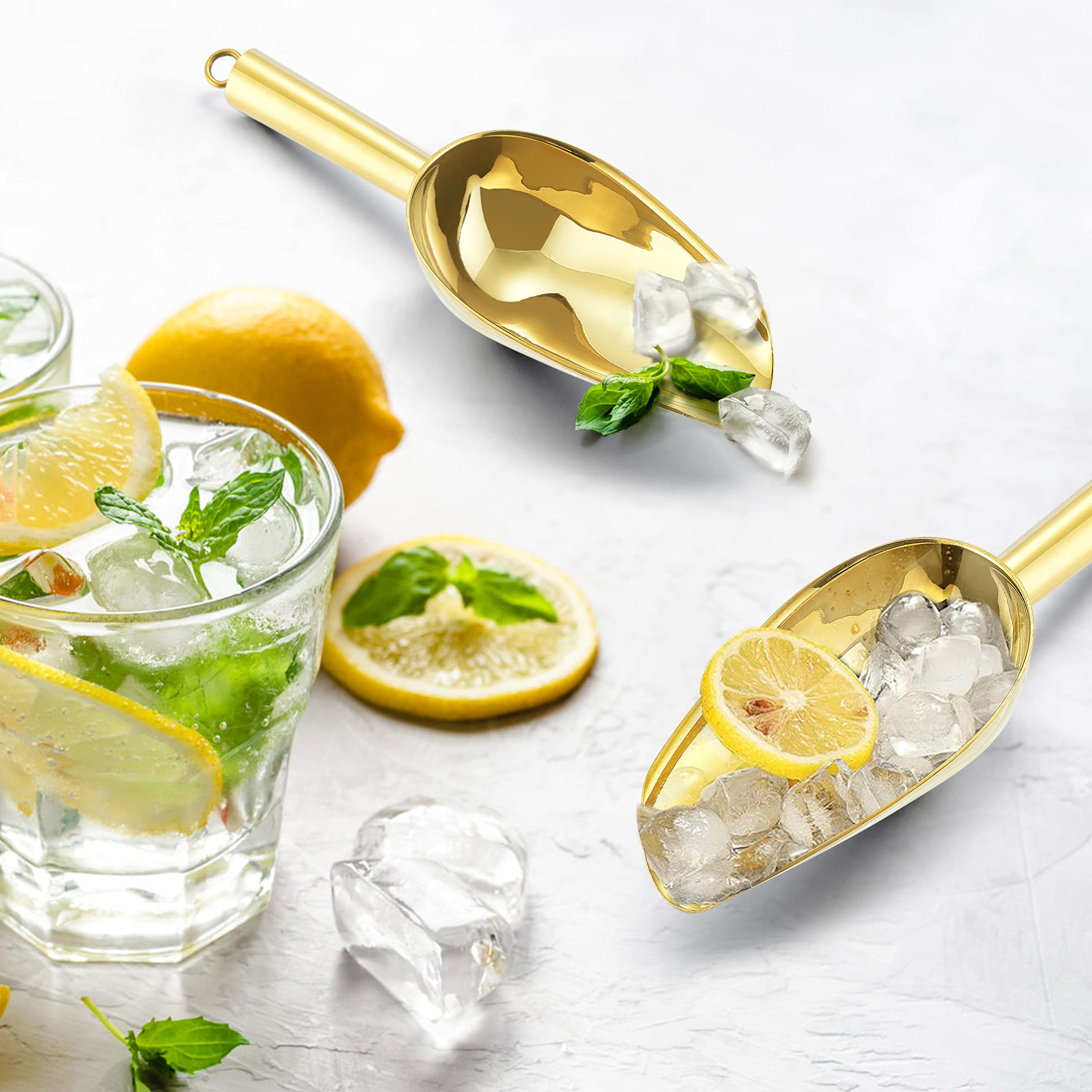 Mini Ice Scoop Set Of 4, E-Far 3 Ounce Gold Stainless Steel Scoops For Candy/Flour/Sugar, Small Metal Scoops For Party/Canisters