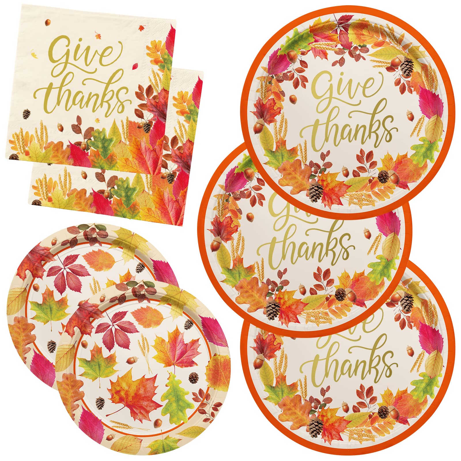 Fall Theme Thanksgiving Party Supplies Kit, Serve 50, Autumn Harvest Disposable Dinnerware Includes: Paper Dinner Plates, Desser
