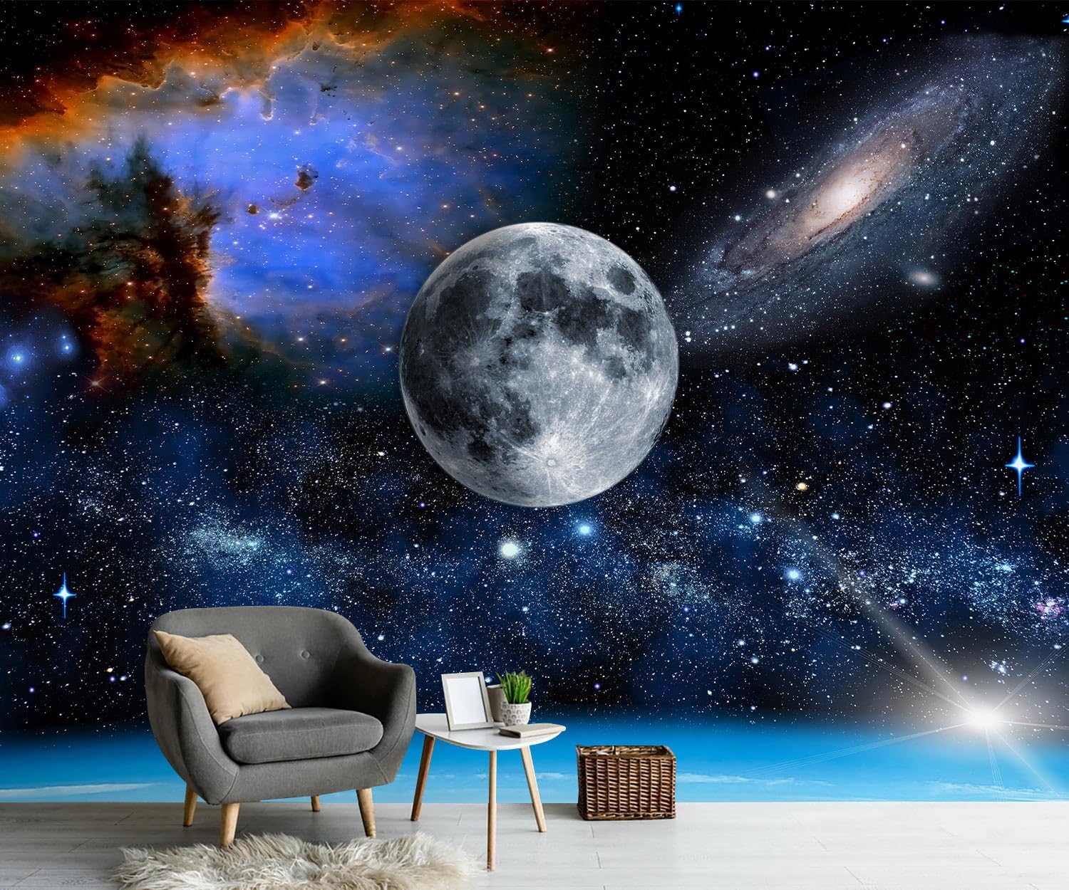 PYFFYP- Galaxy Wallpaper Blue Planet wall murals for Ceiling (Not Peel and Stick)