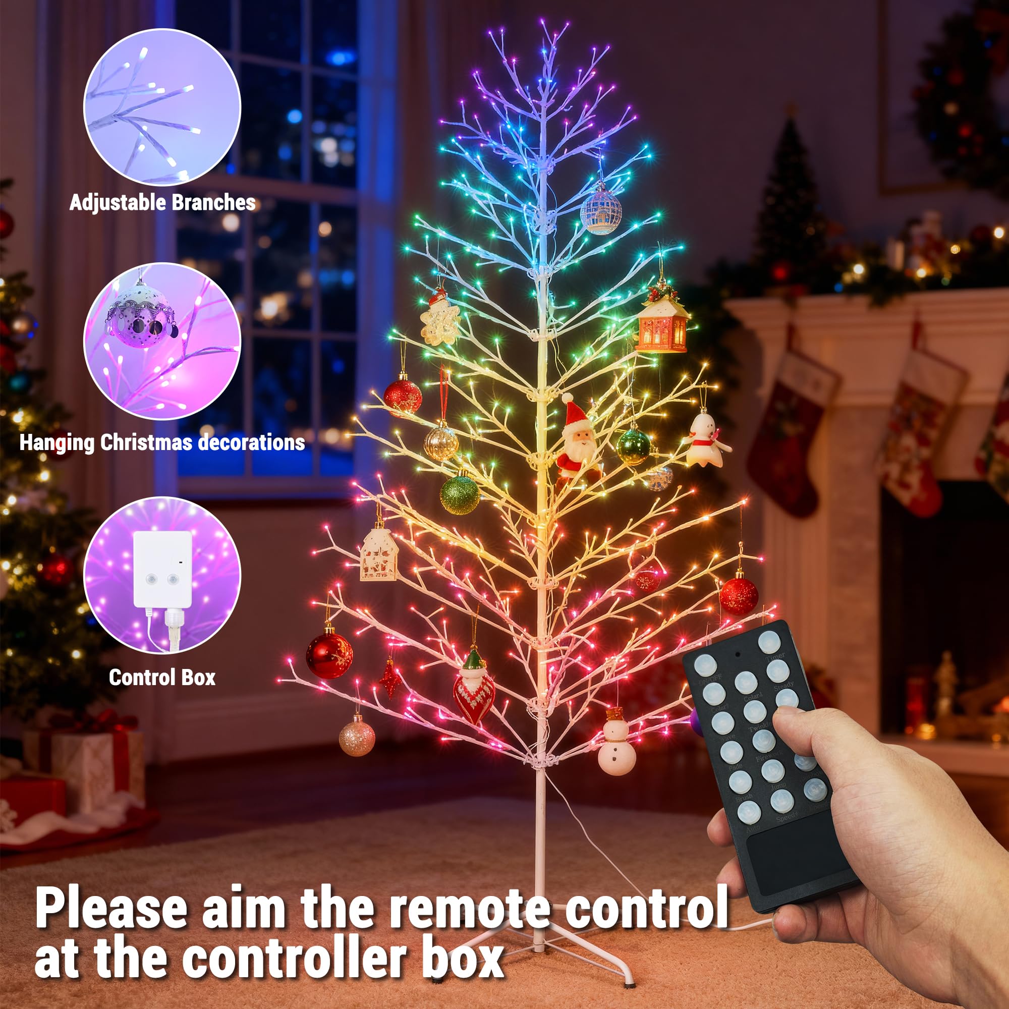 Joomer Christmas Tree Light Outdoor,7.6FT 540 LED Artificial Collapsible Birch Tree Lights with Remote Control Timer RGB Lights