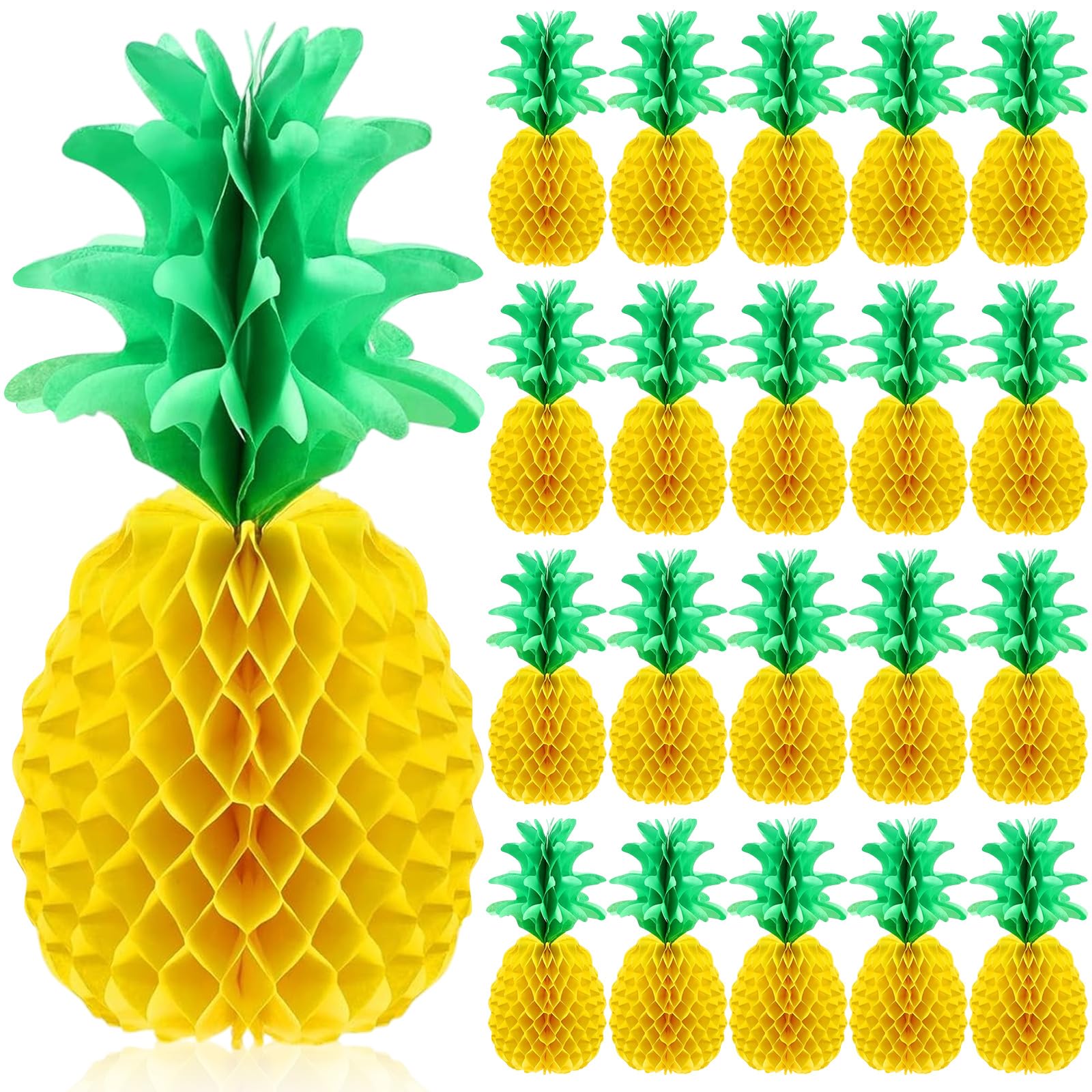Blulu 20 Pcs 14 Inch Pineapple Honeycomb Centerpieces Tissue Paper Pineapple Table Hanging Decorations for Tropical Luau Hawaiia