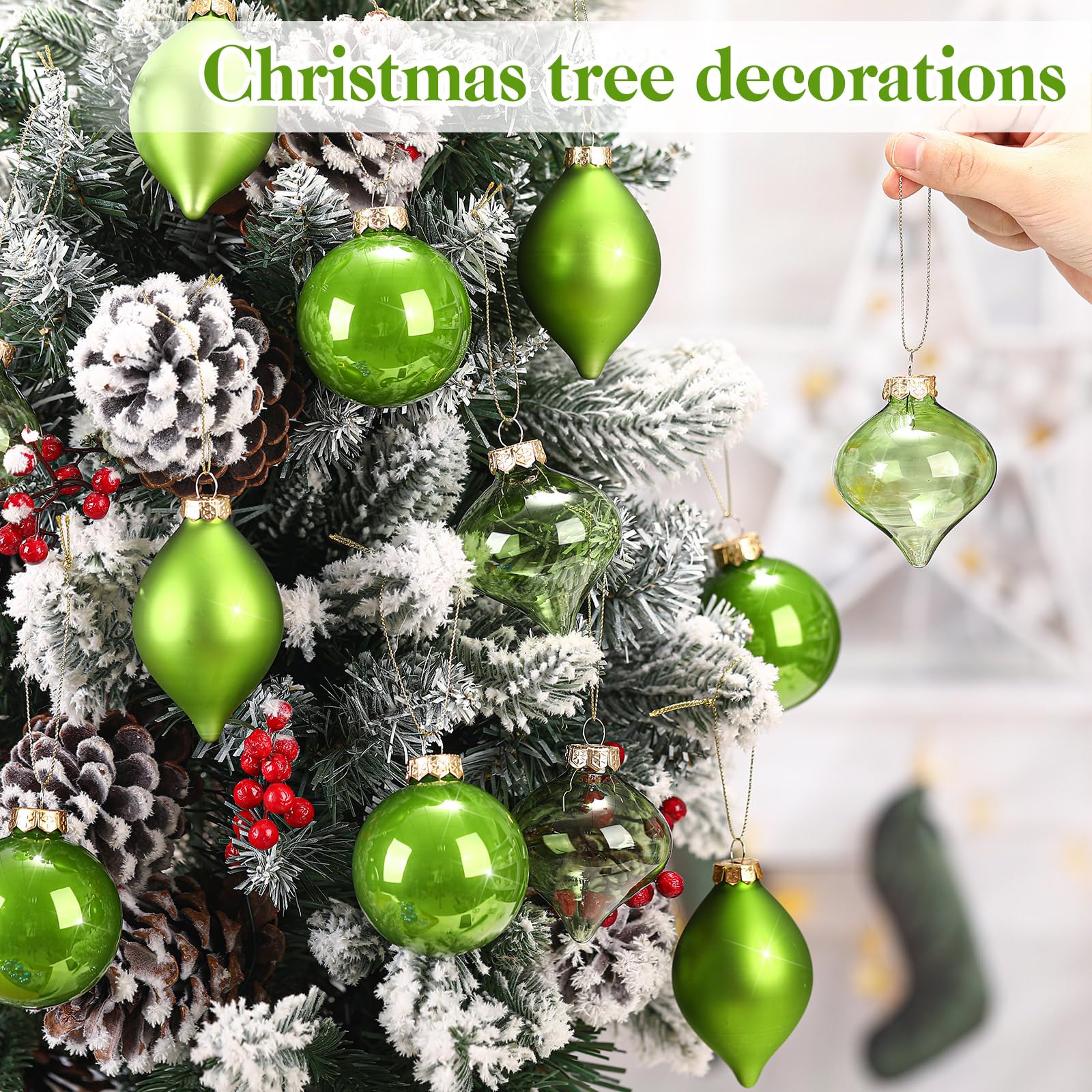 Zomiboo 12 Pcs Lime Green Glass Christmas Ball Ornaments Set 3.15 Hanging Shatterproof Glass Bulbs for Christmas Tree Baubles Bu