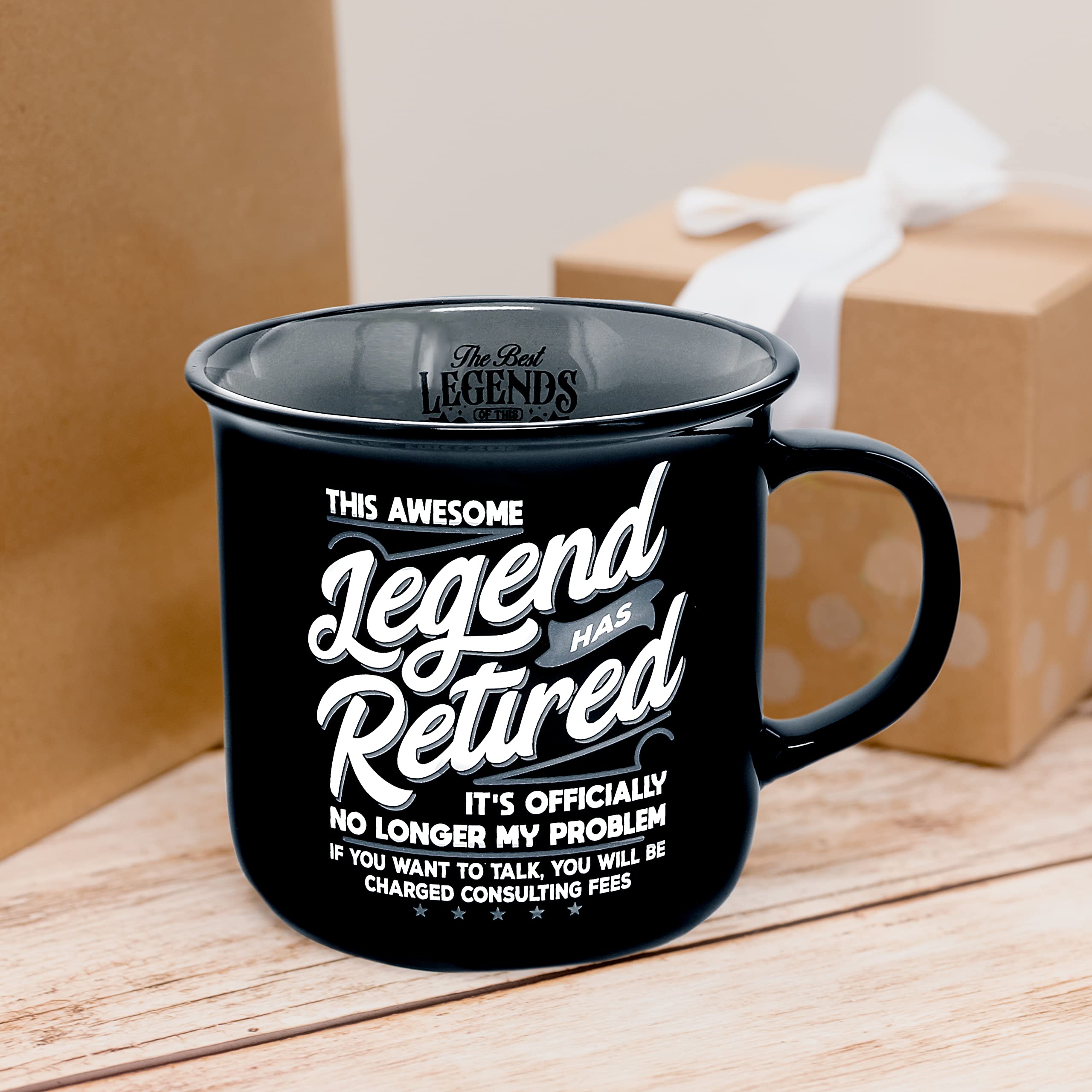 Pavilion Gift Company - Awesome Legend Has Retired - Ceramic 13-ounce Campfire Mug, Double Sided Coffee Cup, Retirement Mug, Bes