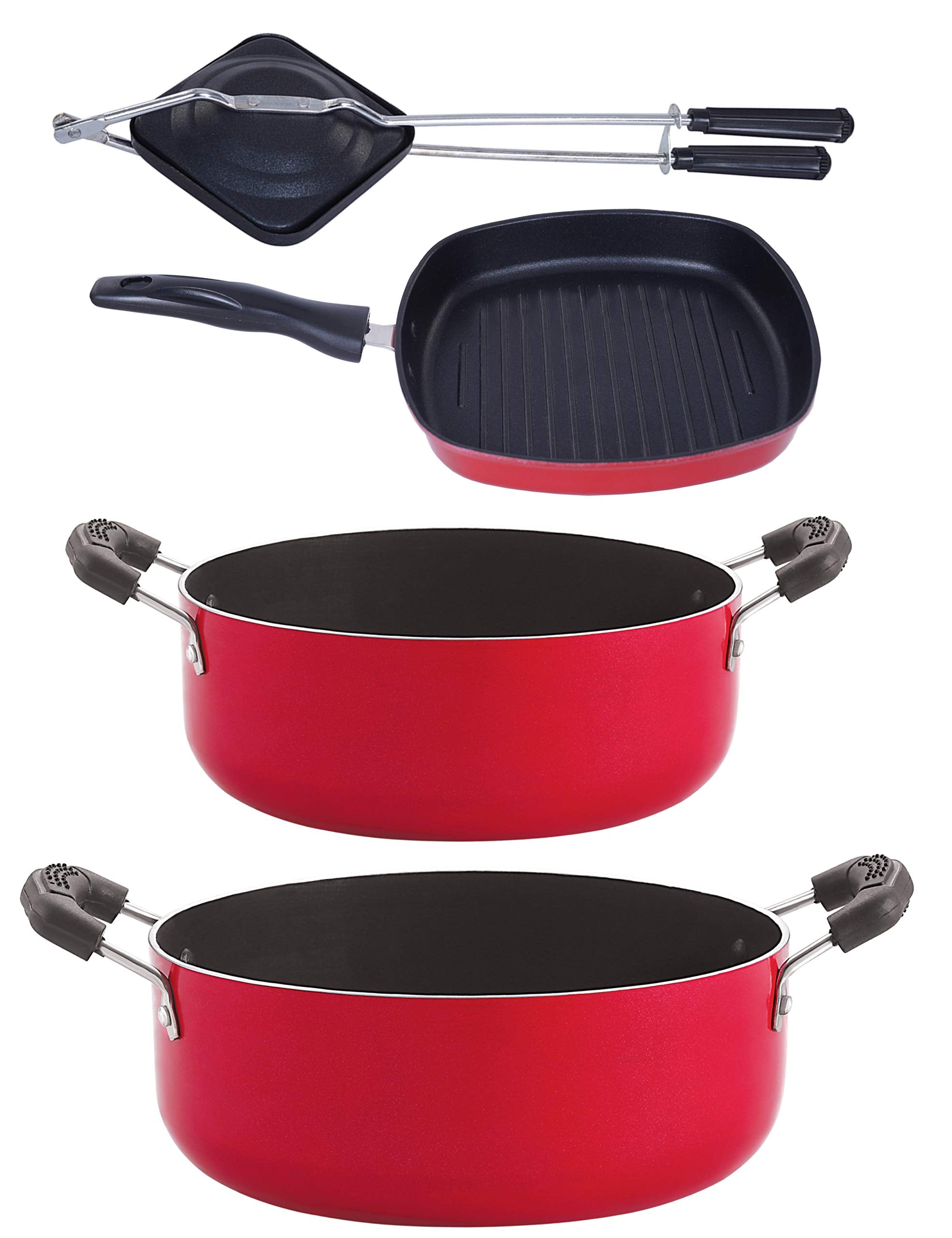 Nirlon NonToxic Oil Free NonStick Cookware Essential Combo Set With Bakelite Handle (Cs26_Gp22.5_Ht_Cs24)