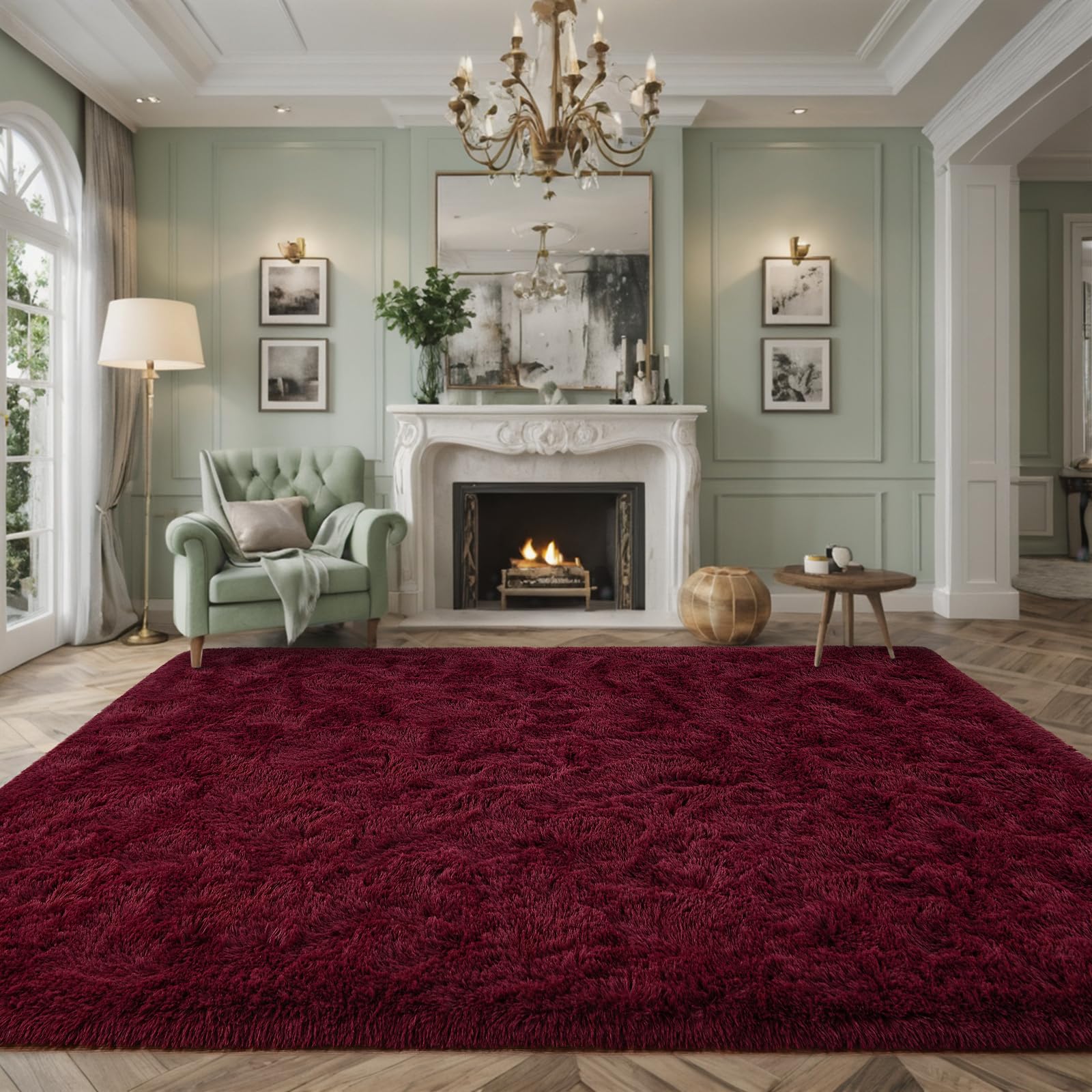 Larhom Burgundy Fluffy Area Rugs for Living Room Bedroom,8x10 Feet Ultra Soft Indoor Modern Plush Fuzzy Rug, Thickened Carpet fo