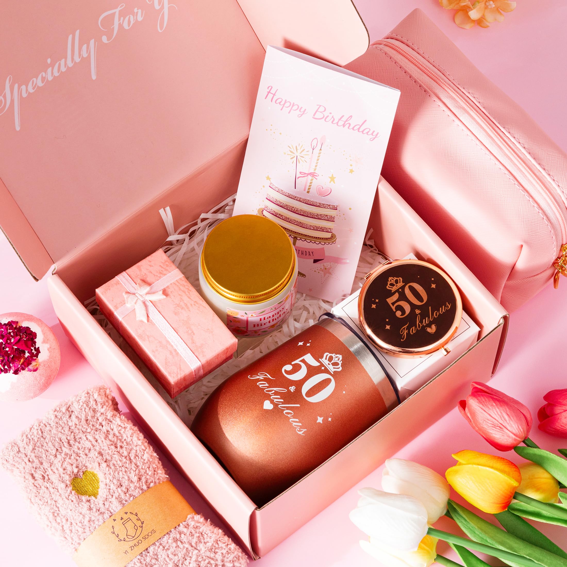 50Th Birthday Gifts For Women, 50 Year Old Unique Happy Birthday Gift For Her, Relaxation Spa Bath 50Th Birthday Gift Baskets Fo