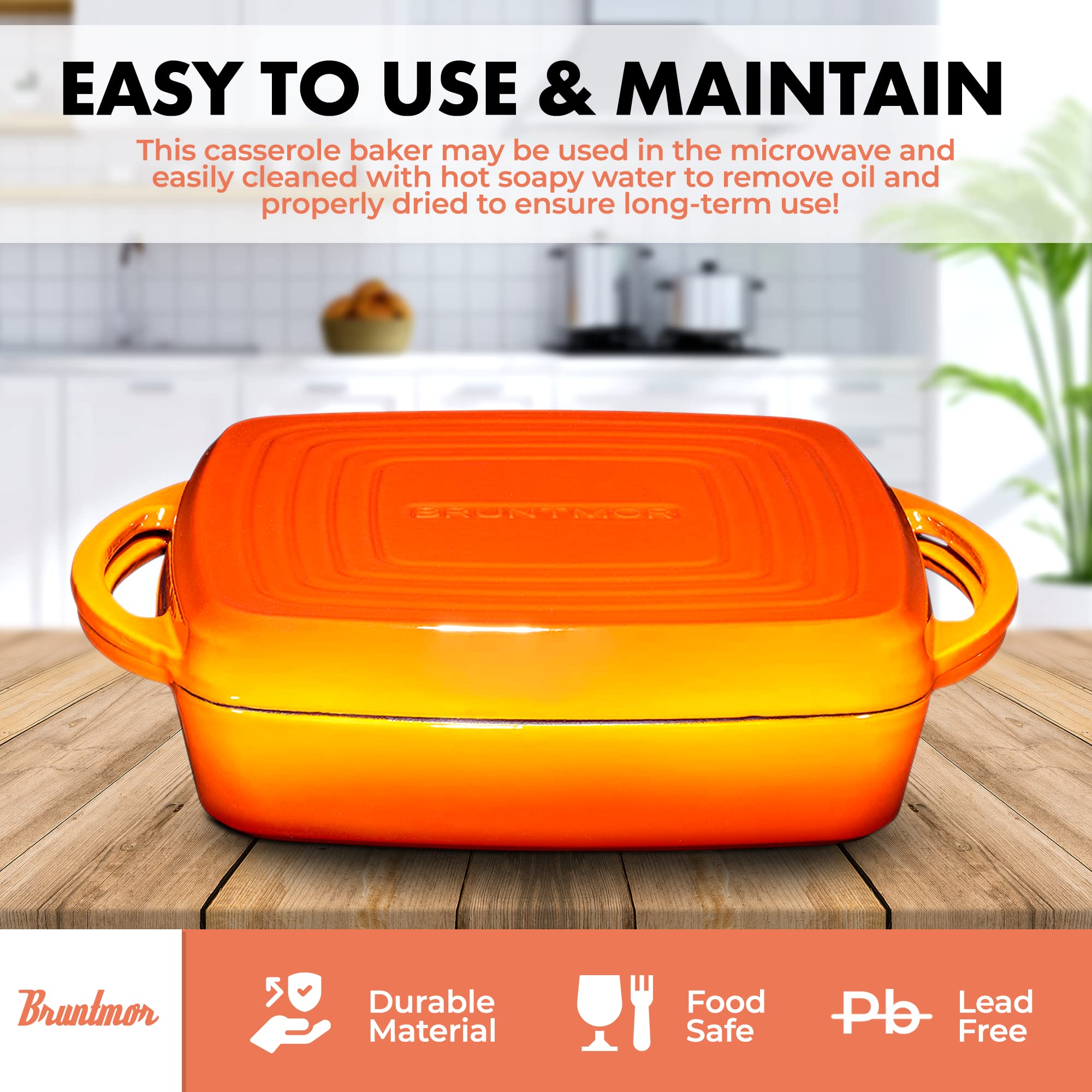 Bruntmor 2-in-1 Pre-seasoned Square Cast Iron Dutch Oven With Dual Handles  Non stick Pan with Grill  All-in-One Cookware Set  Cast Iron Casserole Dish with Lid for Braising Dishes Pumpkin Spice