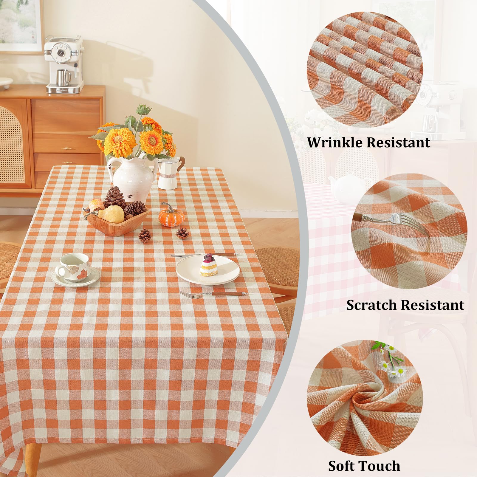 Alsoo Checkered Tablecloth Rectangle Gingham Table Cloth Washable Cotton Linen Fall Thanksgiving Buffalo Plaid Table Cover for P