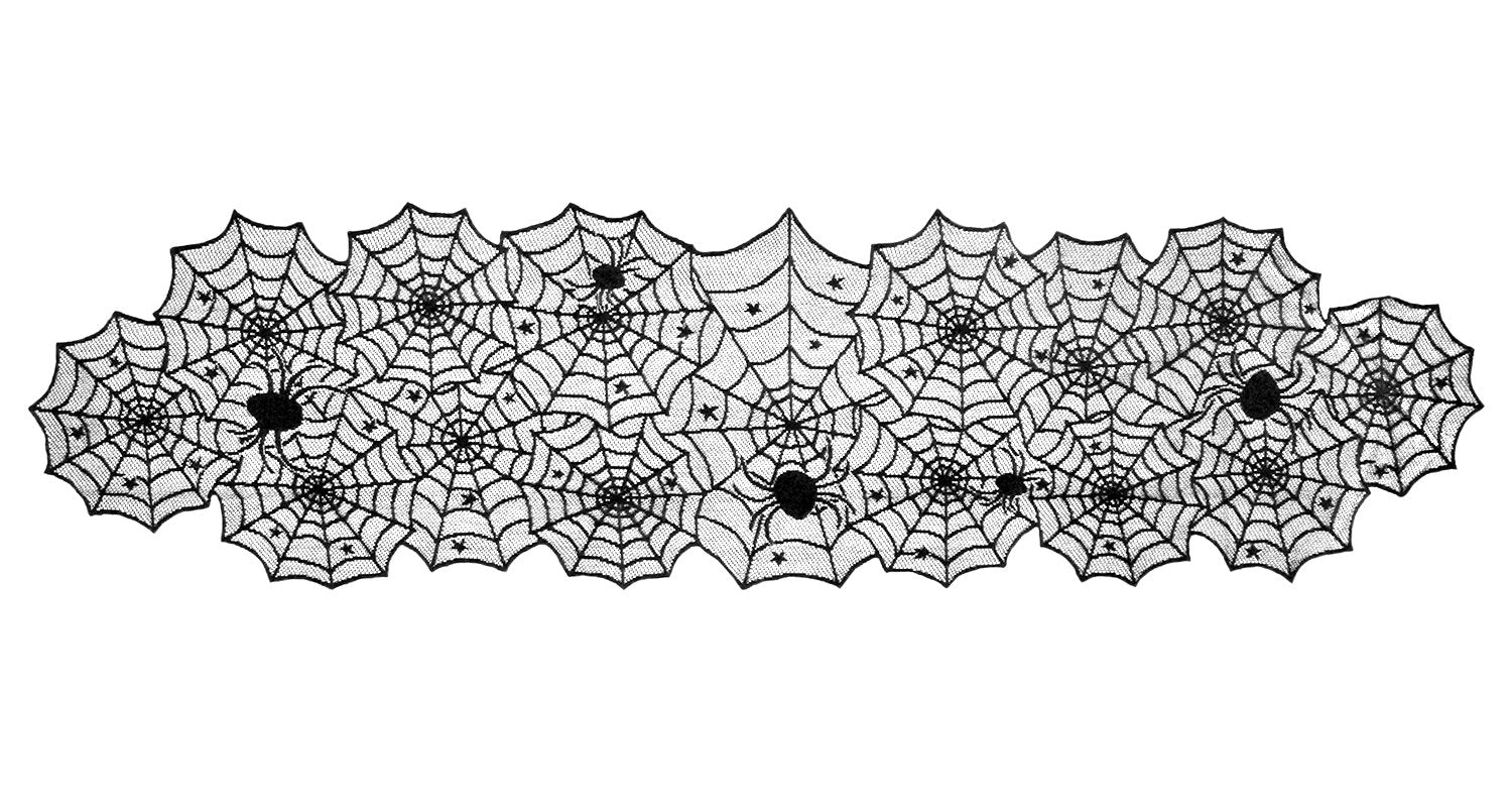 Dii Black Lace Overlay Tabletop Collection Gothic Halloween Decor, Table Runner, 18X72, Spider Web