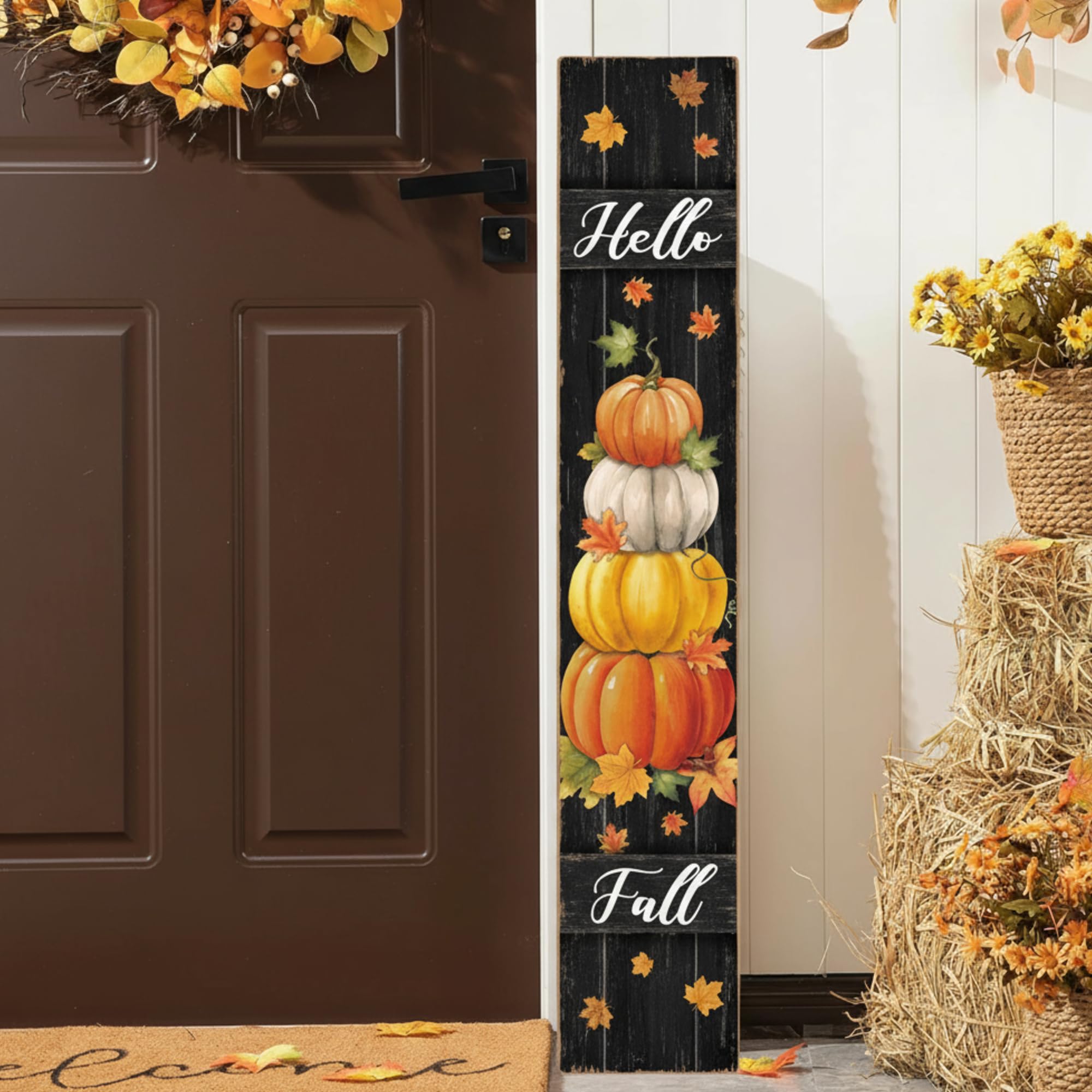 Threehoney Thanksgiving Welcome Sign 47 Large Fall Front Porch Decor Pumpkin Wooden Porch Sign Rustic Farmhouse Standing Hanging