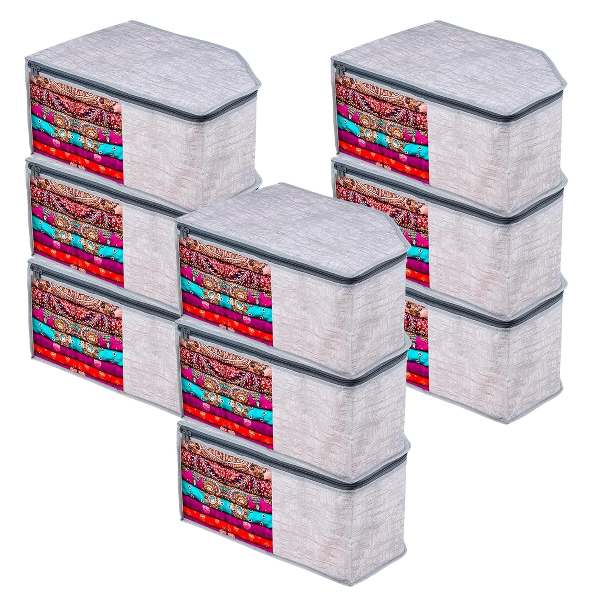 Kuber Industries (Pack Of 9) Blouse Cover | Jute-Printed | Clothes Storage Bag | Wardrobe Organiser With Zipper | Side Transpare