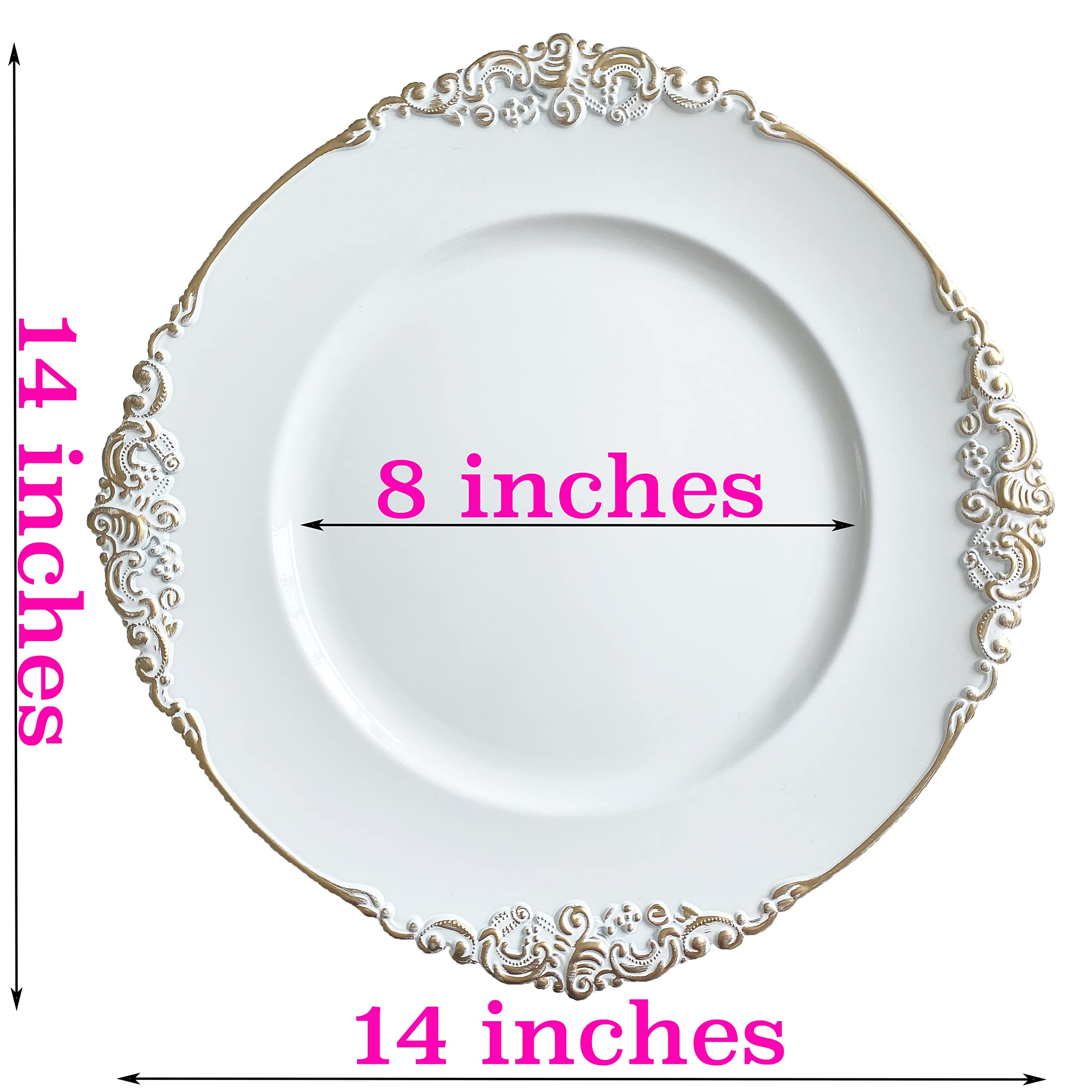 Henilosson White Charger Plates Gold Trim - Antique Plate Chargers For Dinner Plates - Set Of 24 Dinner Chargers(24