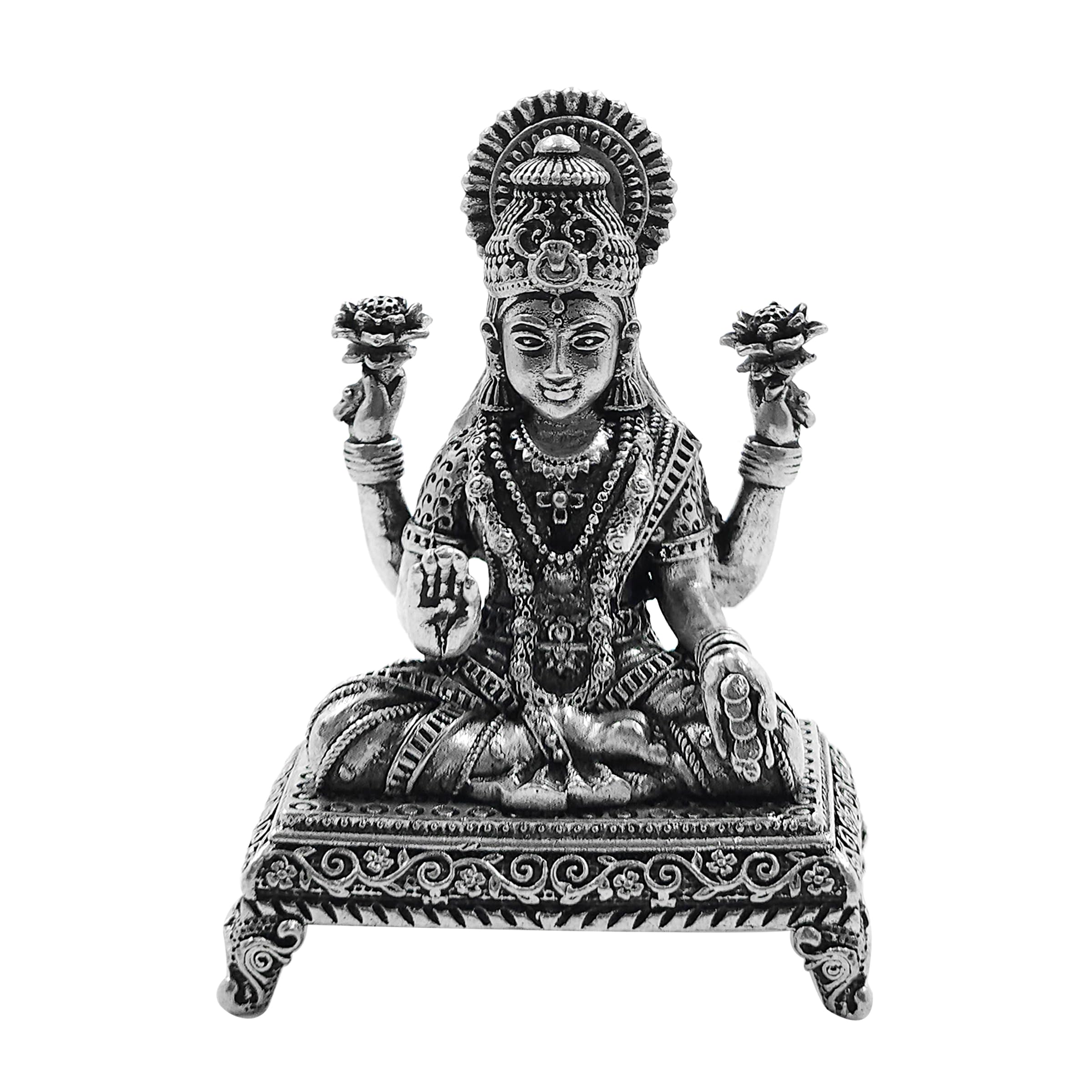 Maa Silver Pure Silver Goddess Lakshmi/Laxmiji Semi-Solid Idol/Murti With Paat & Antique Oxidized Finish Perfect For Pooja/Puja 