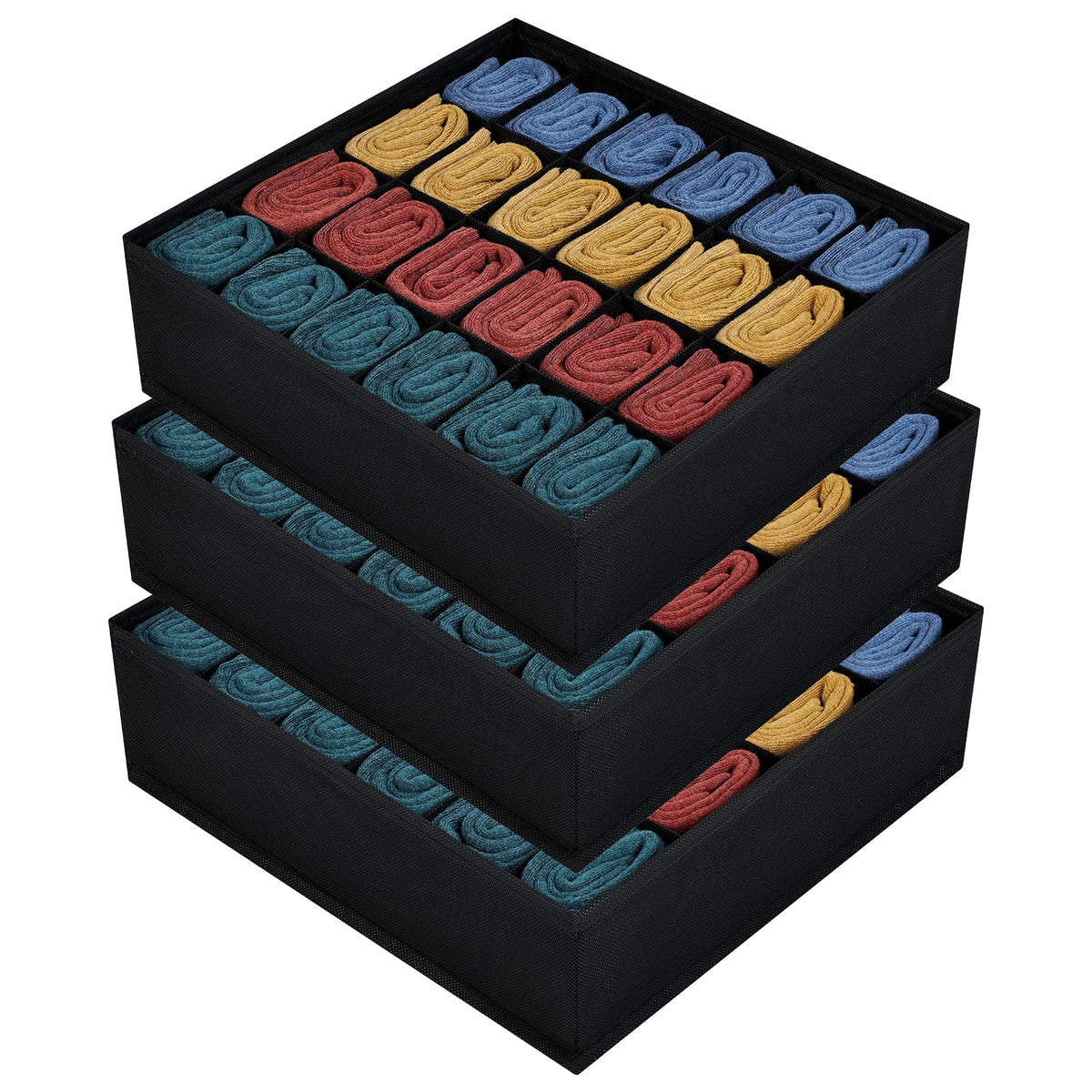 Joyoldelf Sock Drawer Organizer 3 Pack Sock Underwear Organizer Dividers 72 Cells Fabric Foldable Cabinet Closet Organizers and