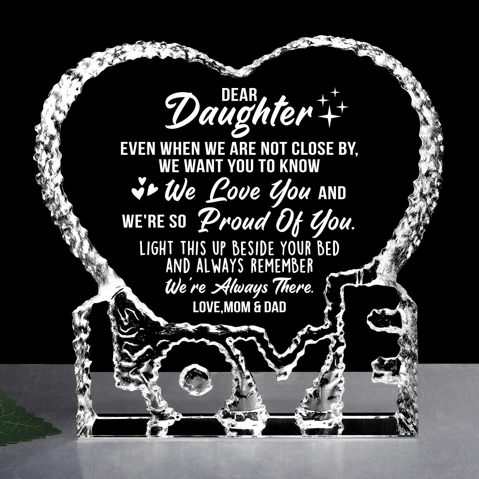 ZHSHWAT Heart Shaped Crystal Mom & Dad to Daughter Gifts for Anniversary & Birthday