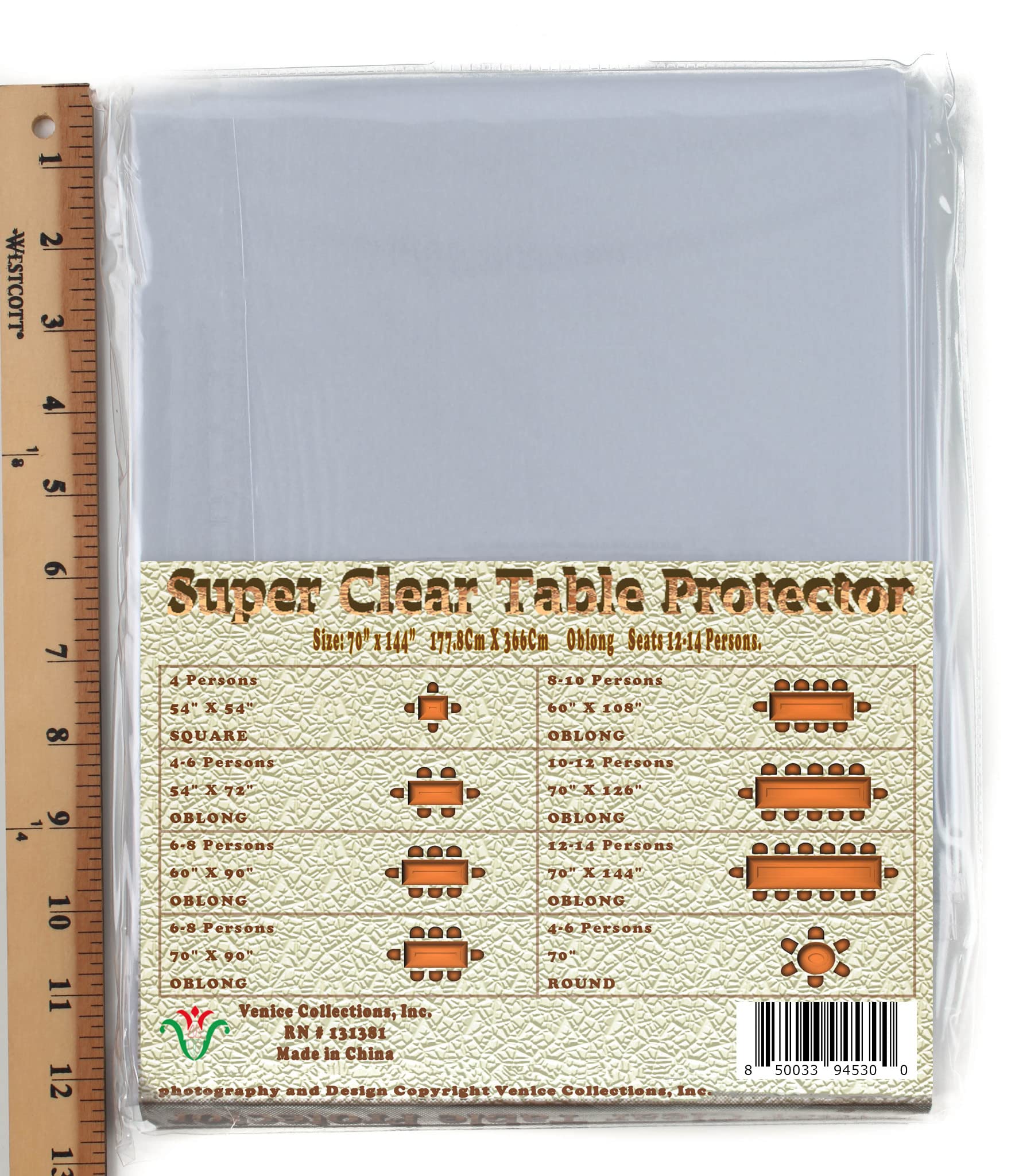 Venice Collections Super Clear Extra Heavy Duty, 100% Vinyl Durable Tablecloth Protector & Table Cover Size 70 X 144 Inches Rect