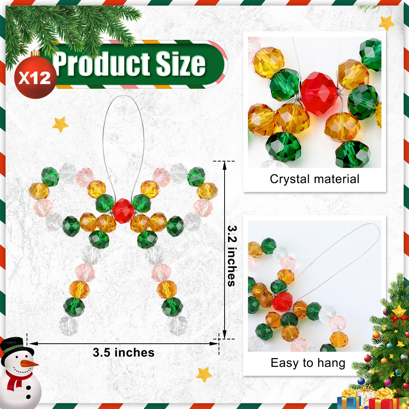 VioraWhite 12 Pcs Crystal Beads Bow Christmas Tree Ornaments - Christmas Tree Bead Bow Hanging Ornaments for Xmas Party Crafts,