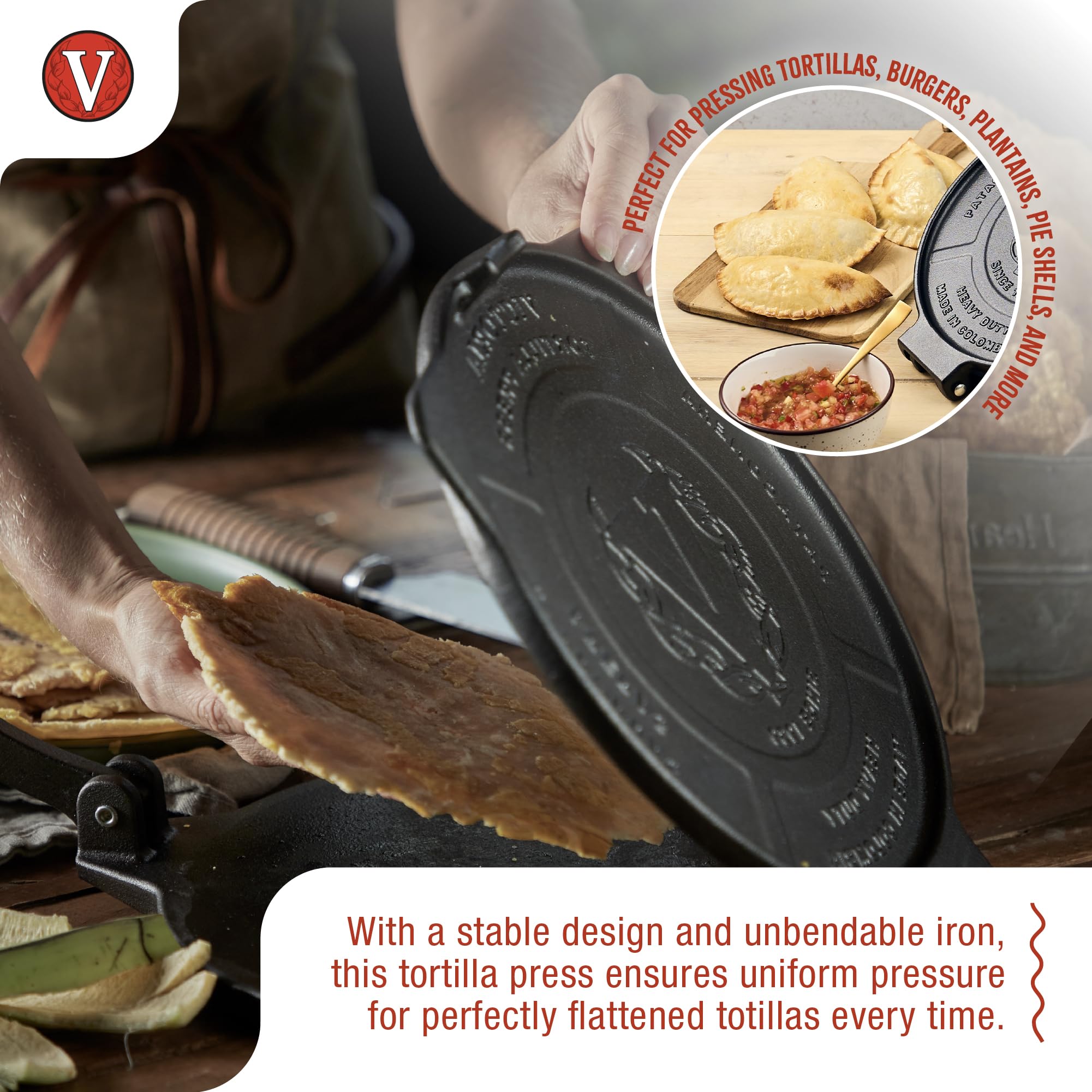 Victoria 10-Inch Commercial-Grade Cast-Iron Tortilla Press, Made From Super-Durable Hd Iron, Made In Colombia