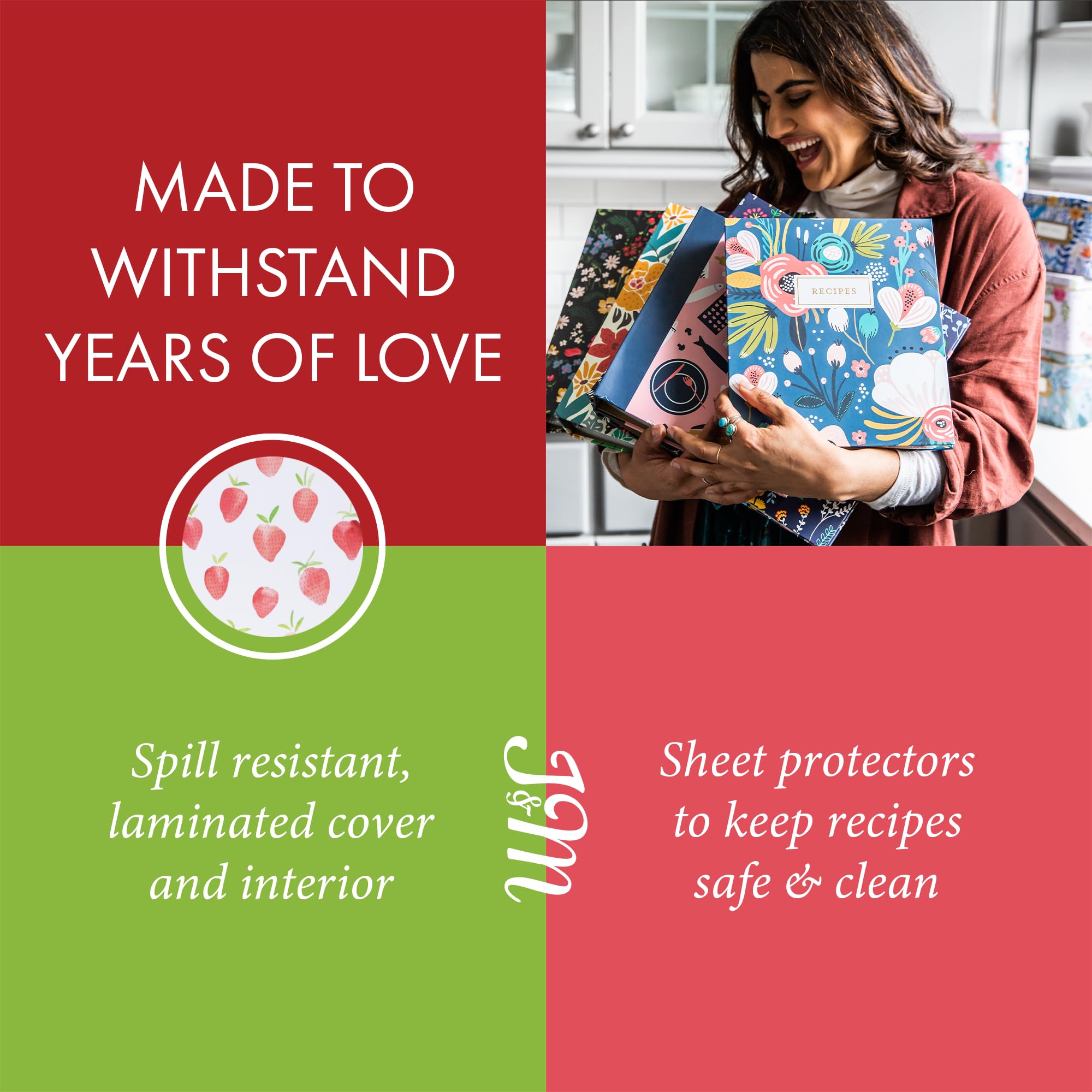 Jot & Mark 3 Ring Recipe Binder 8.5'' X 9.5'' | Full-Page With Clear Protective Sleeves And Color Printing Paper For Family Reci