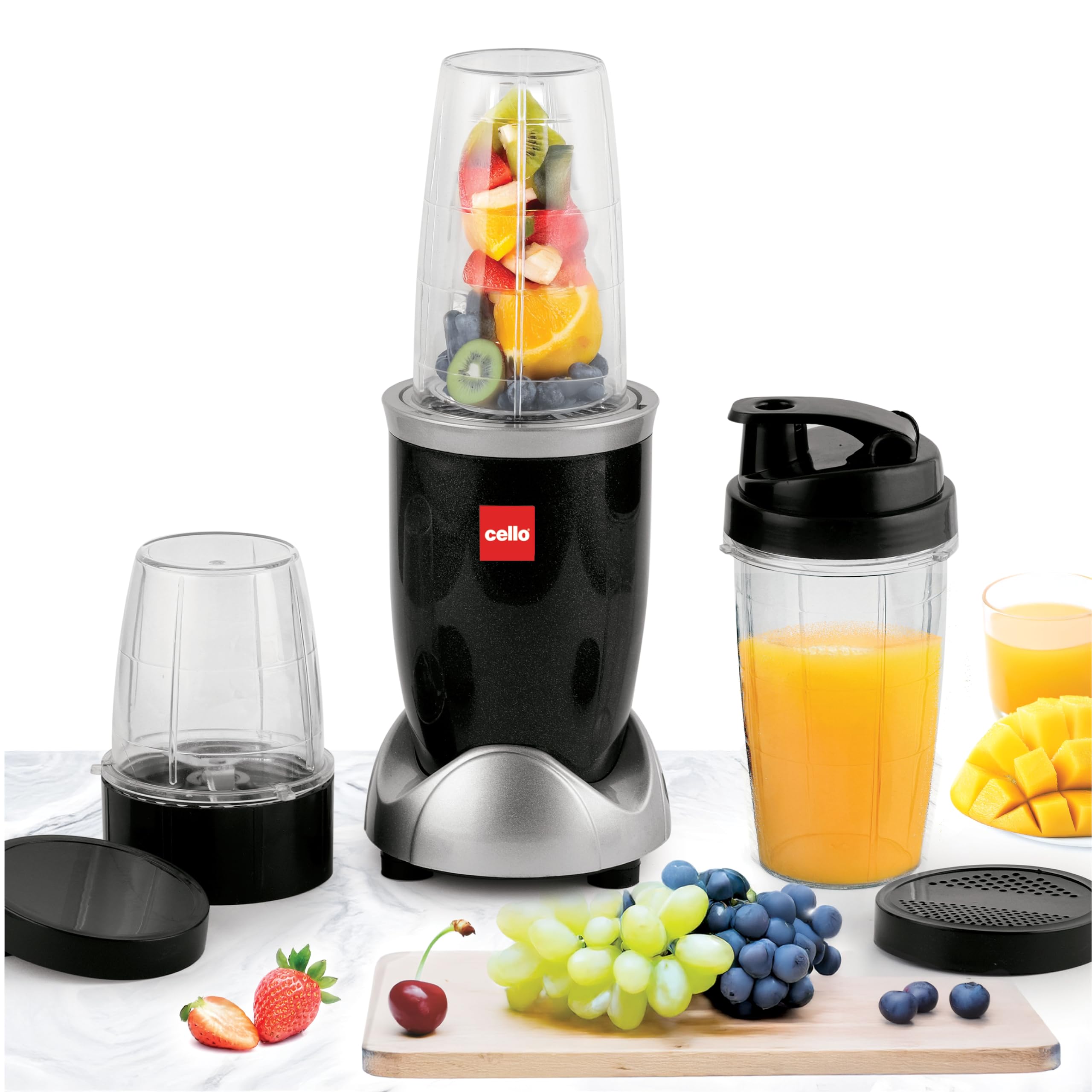 Cello Nutri Maxx Pro Mixer Grinder 500 Watts Black | Multipurpose 2 Jars + 1 Sipper Bottle With Sharp Ss Blades, Powerful Copper