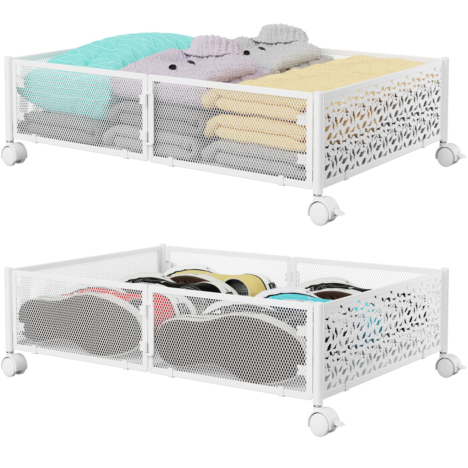 PHINOX Under Bed Storage, Under the Bed Storage Containers with Wheels, Under Bed Shoe Storage Organizer Drawer for Bedroom Clot