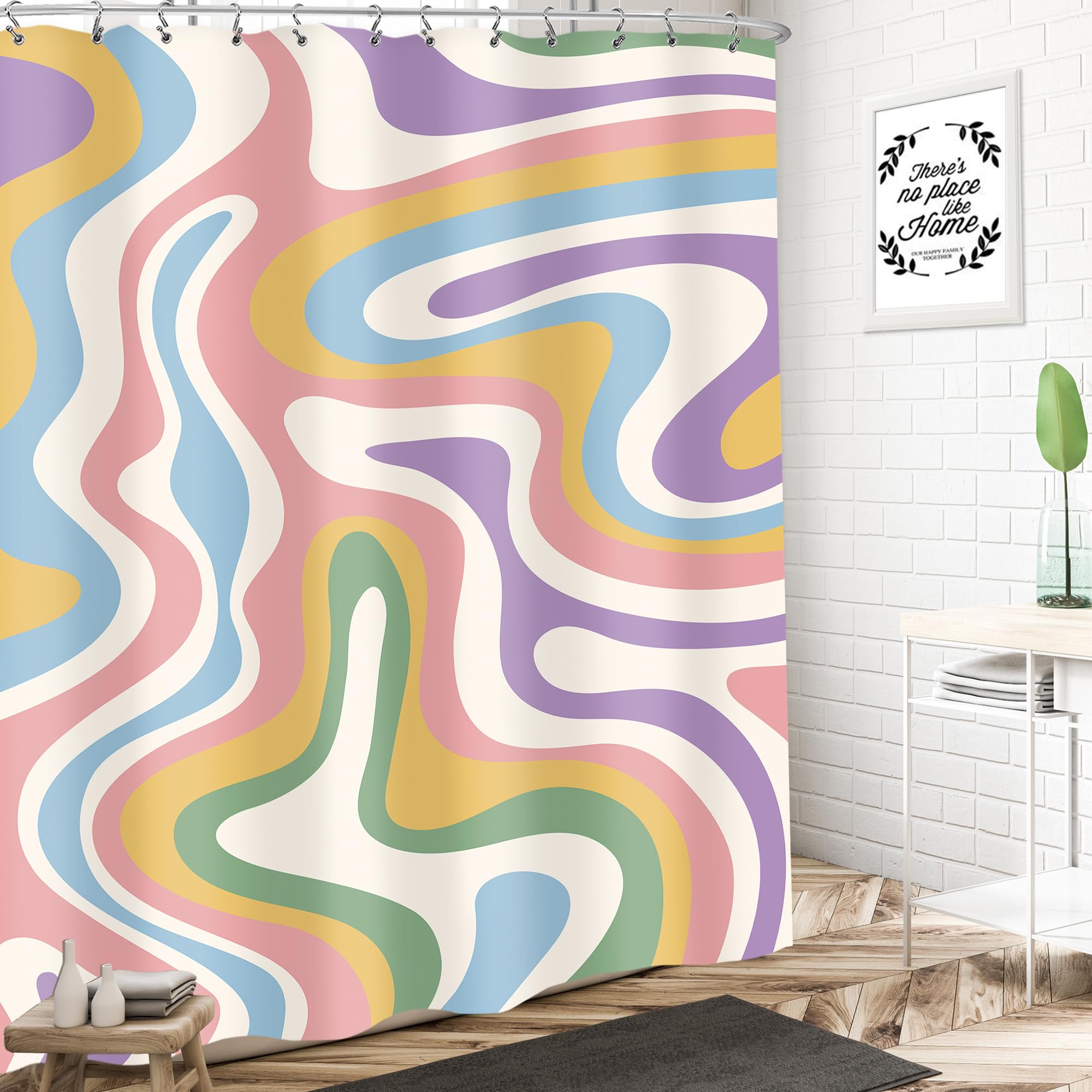 Lightinhome Abstract Colorful Shower Curtain 60Wx72H Inches Modern Groovy Aesthetic Cute 70S Retro Spiral Swirl Colorful Cloth F