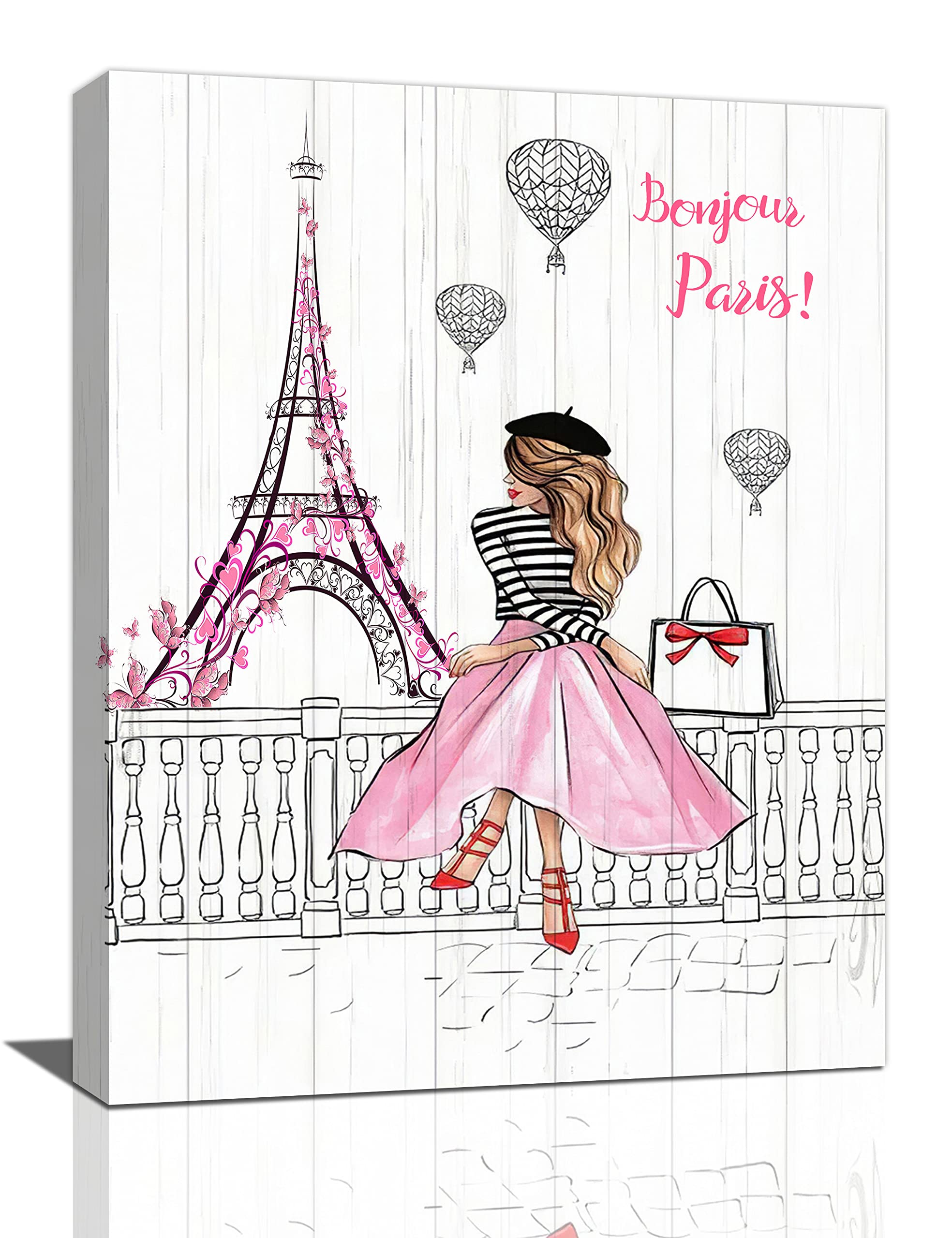 Pink Eiffel Tower Wall Art Romantic Paris Fashion Women Canvas Wall Decor Butterfly Eiffel Tower Picture Painting Print Modern A