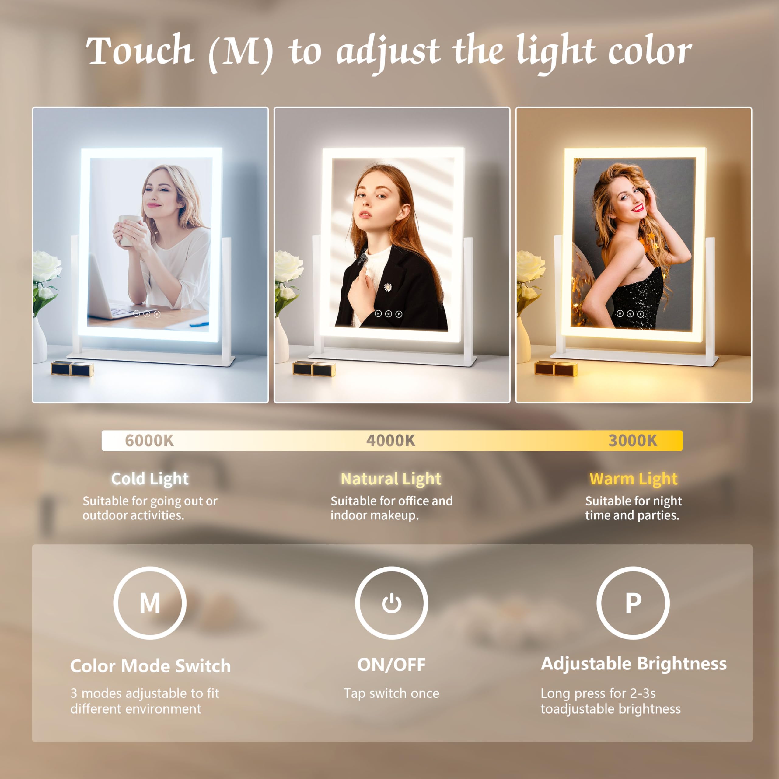 Yumelivi Hollywood Vanity Mirror With Lights, 16.7X13.2, 3 Color Modes, Smart Touch Control, 360 Rotatable, Perfect For Bedroom