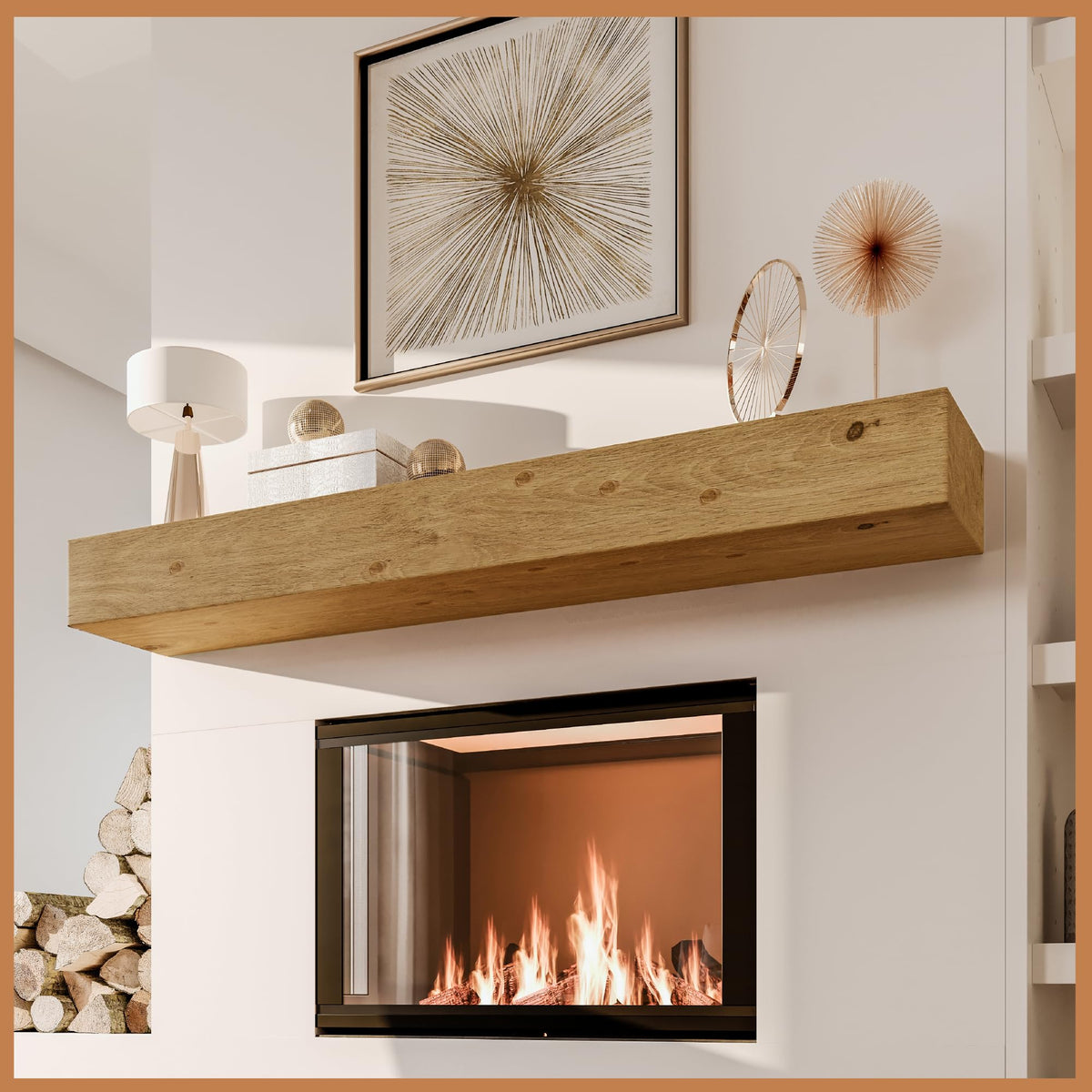 Avana Fireplace Mantel - Wall-Mounted Mantles For Over Fireplace - Farmhouse Fireplace Mantle Shelves - Handcrafted Wood Firepla