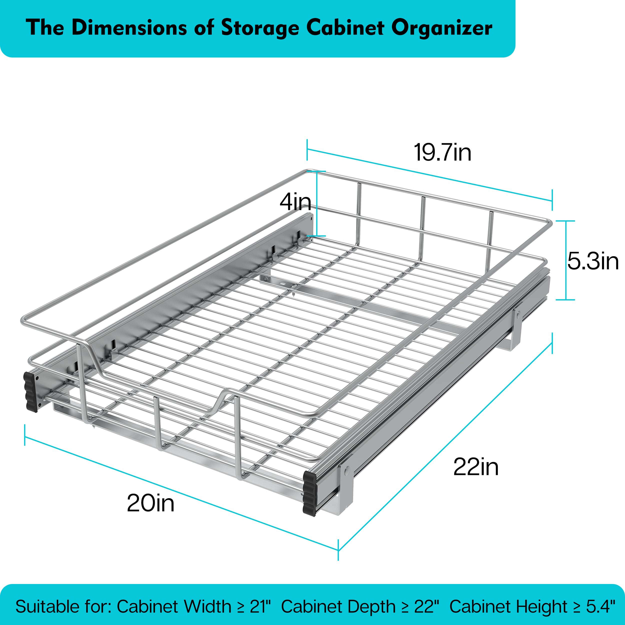 Pull Out Cabinet Organizer 20'' W X 22'' D, Slide Out Drawers For Kitchen Cabinets, Pull Out Drawers For Cabinets Capacity Heavy